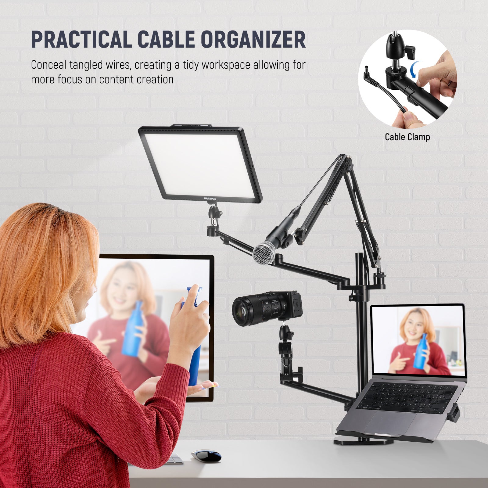 NEEWER DS007 Overhead Camera Mount Rig for DSLR & Mirrorless - Adjustable Desktop Stand for YouTube, TikTok, Live Streaming & Product Photography