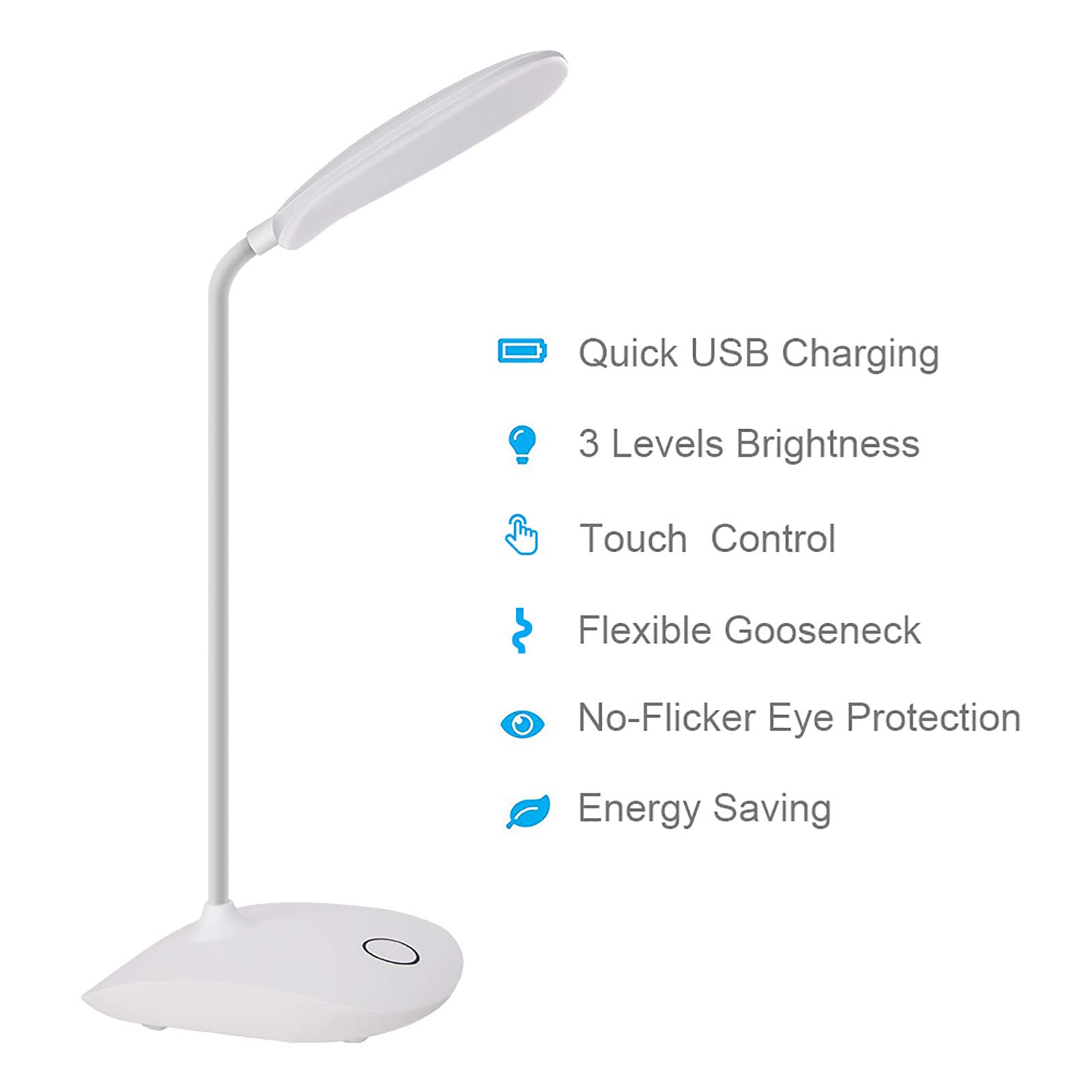 DEEPLITE LED Desk Lamp with Flexible Gooseneck - 3 Brightness Levels, 5W Touch Control, Battery Operated Portable Table Lamp for Study, Office, Dorm, Bedroom - Perfect for Reading, Working & Nightstand Use (Set of 2)