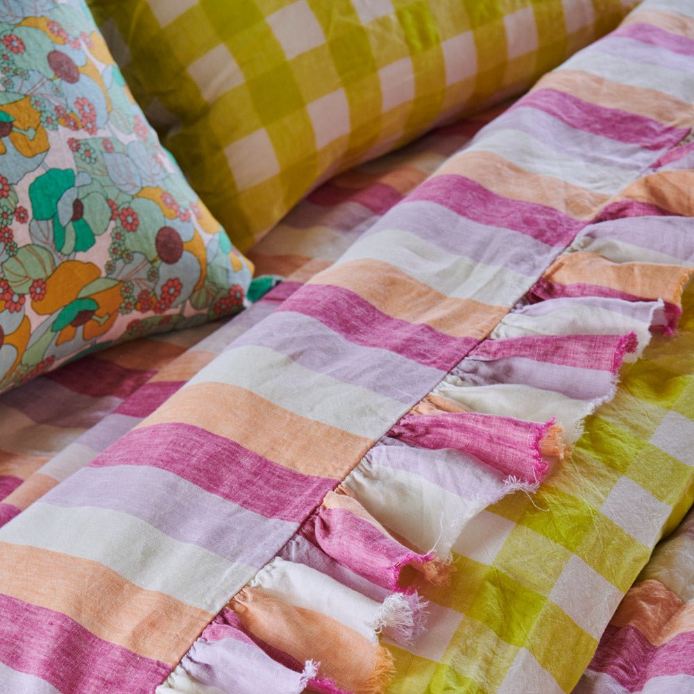Bellini Stripe Ruffle Flat Sheet - Soft & Stylish Bedding for Queen Size Beds - Perfect for Master Bedrooms, Guest Rooms & Cozy Home Decor