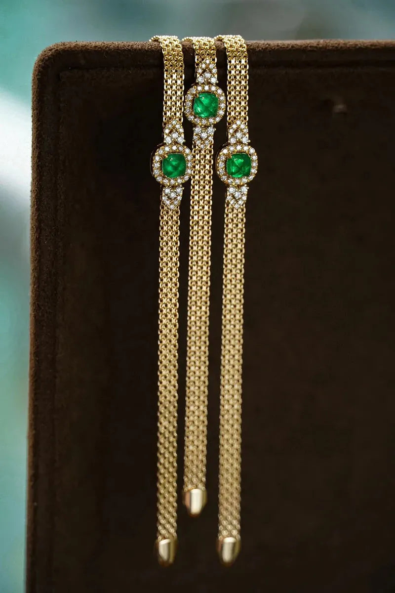 18K Yellow Gold Diamond & Natural Panjshir Emerald Bracelet for Women - Romantic Wedding Jewelry Gift for Anniversary, Engagement & Special Occasions