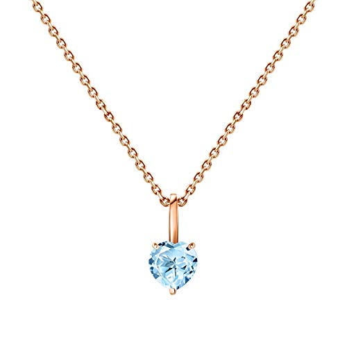 925 Sterling Silver Rose Gold Plated 0.92 TCW Solitaire London Blue Topaz Heart Pendant Necklace for Women - December Birthstone Jewelry Gift for Anniversary, Valentine's Day & Special Occasions