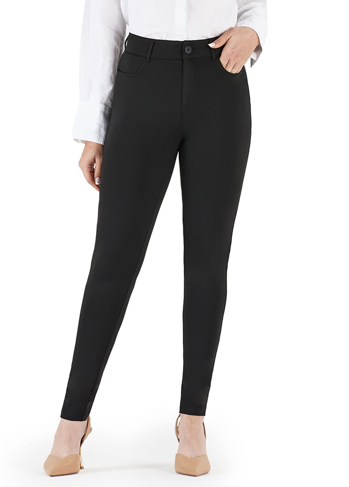 Bamans Women's High Waist Skinny Work Dress Pants - Stretch Slim Fit Office Pants with 4 Pockets for Professional Comfort | Perfect for Business Casual, Office Wear & Formal Occasions
