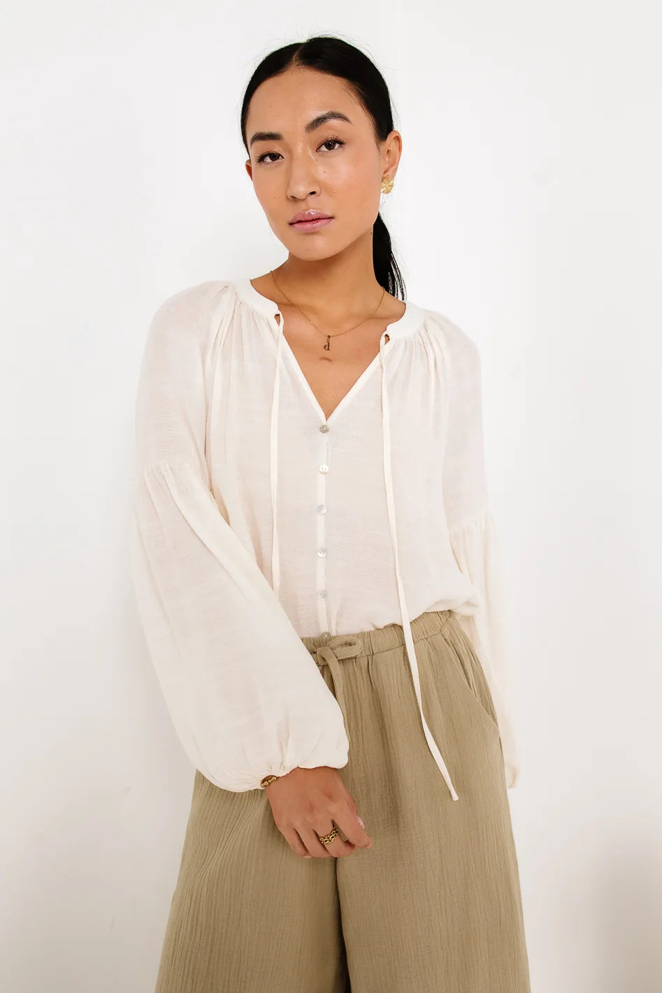 Elegant Ivory Blouse - Head In The Clouds Style | Women's Fashion Top for Office, Date Night & Special Occasions | Final Sale