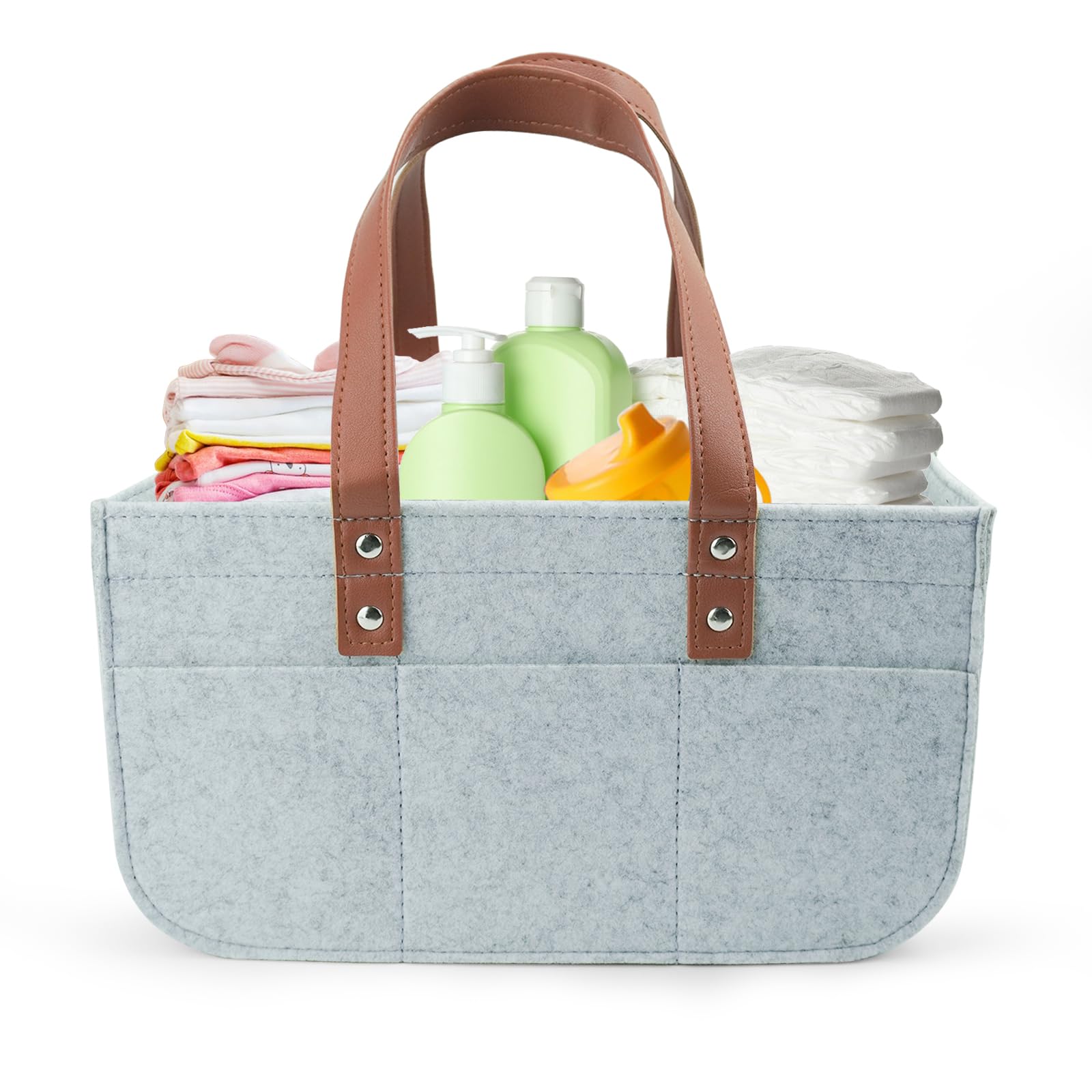 Portable Diaper Caddy Organizer with Handle & Adjustable Shoulder Strap - 3 Removable Storage Compartments for Baby Essentials | Perfect for Nursery, Car Travel & On-the-Go Parents (Grey)
