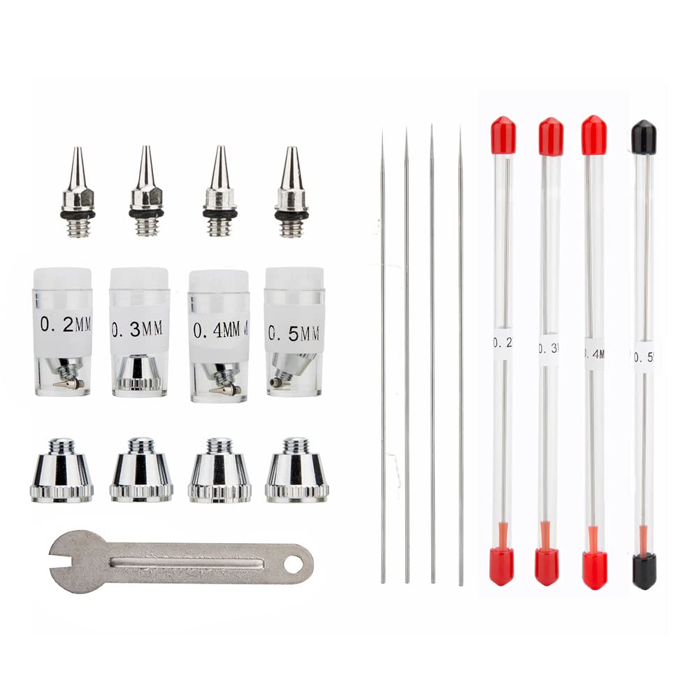Uouteo Airbrush Nozzle Needle Kit - 0.2mm, 0.3mm, 0.4mm, 0.5mm Replacement Tips for Airbrush Guns - Perfect for Makeup, Tattoo, Model Painting & DIY Crafts
