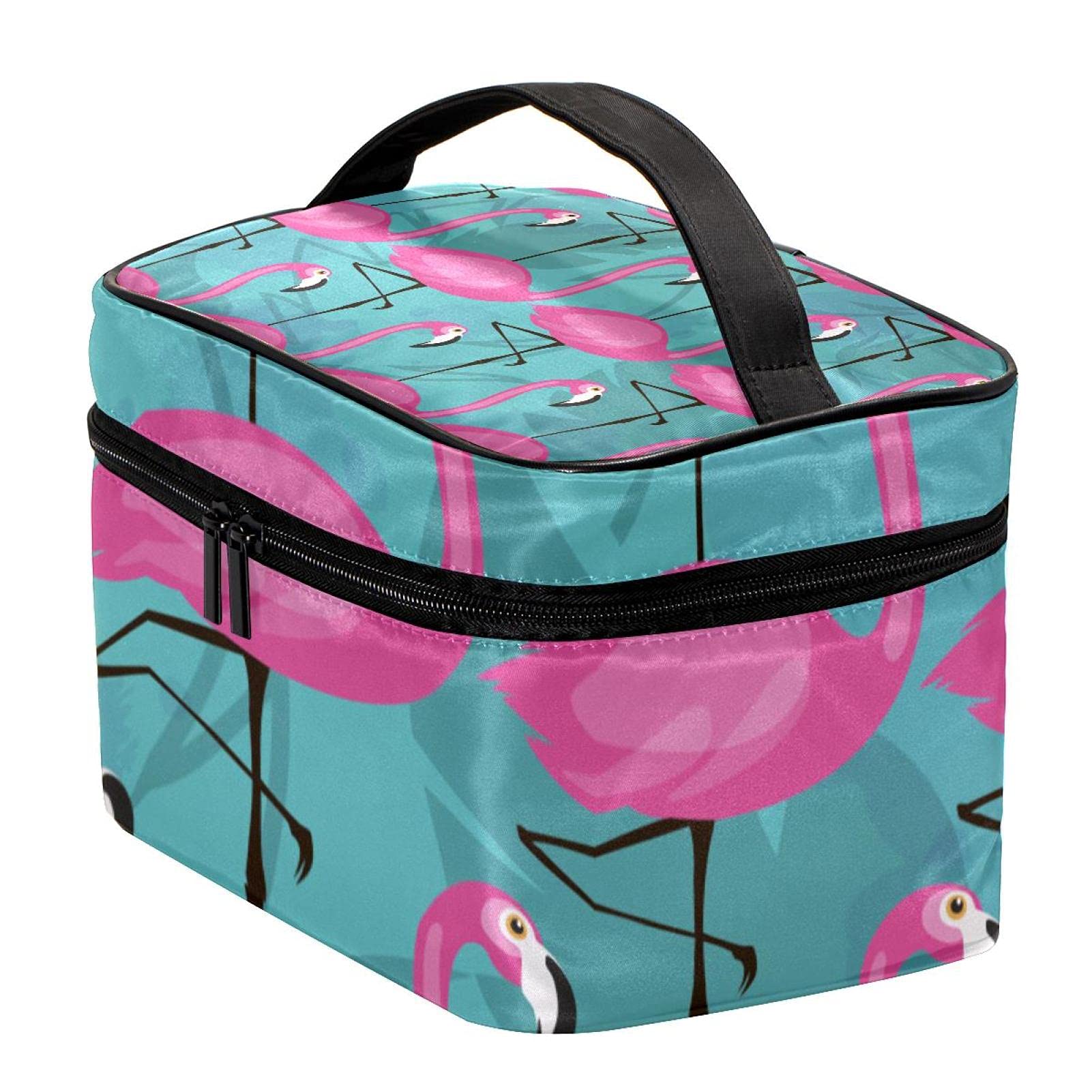 Large Pink Flamingo & Tropical Leaf Travel Makeup Bag - Waterproof Cosmetic Organizer with Zipper for Women & Girls | Perfect for Vacation, Beach Trips & Gym Essentials