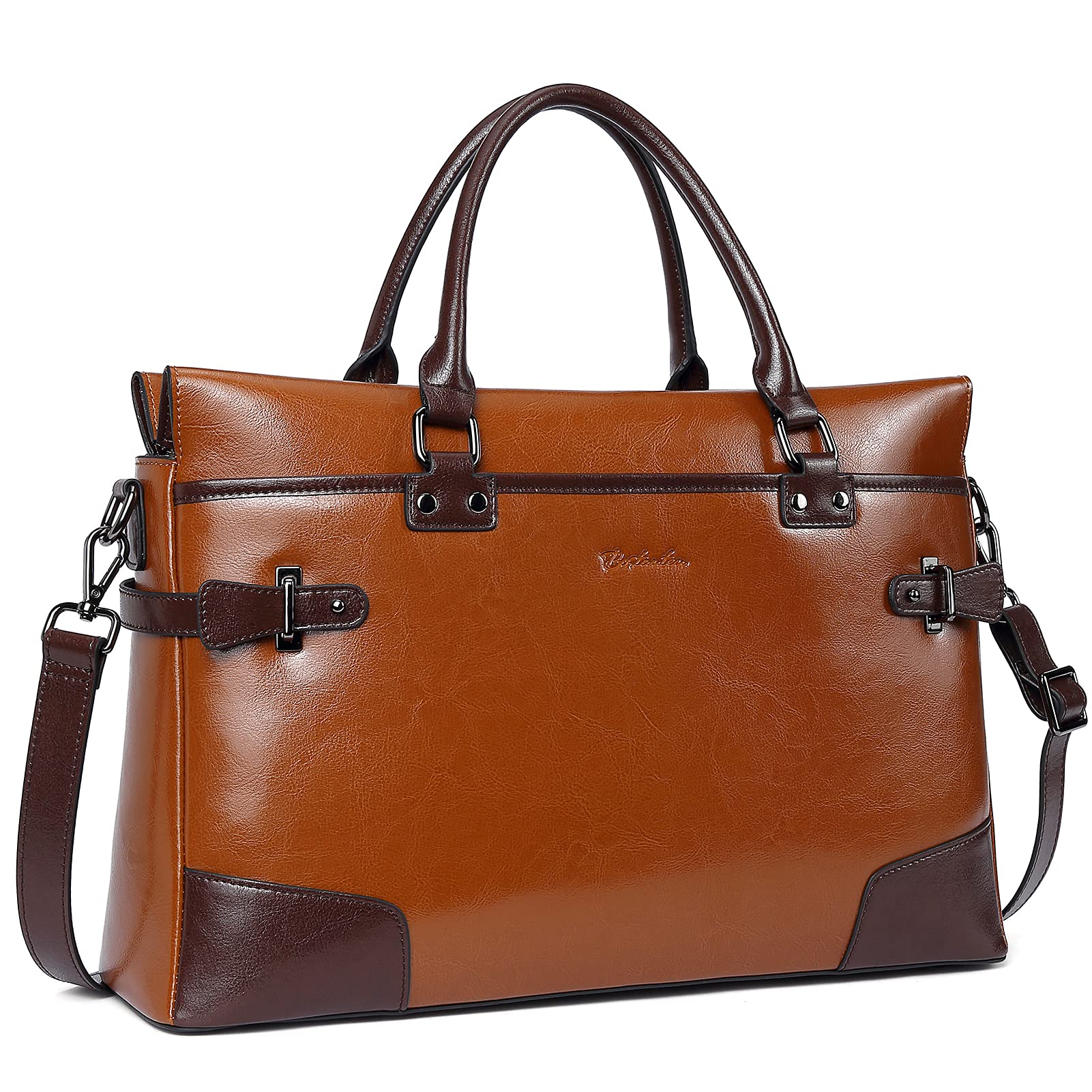 BOSTANTEN Genuine Leather Laptop Briefcase for Women - 15.6 Inch Professional Business Messenger Bag with Adjustable Shoulder Strap - Perfect for Office, Work, Travel & Daily Commute
