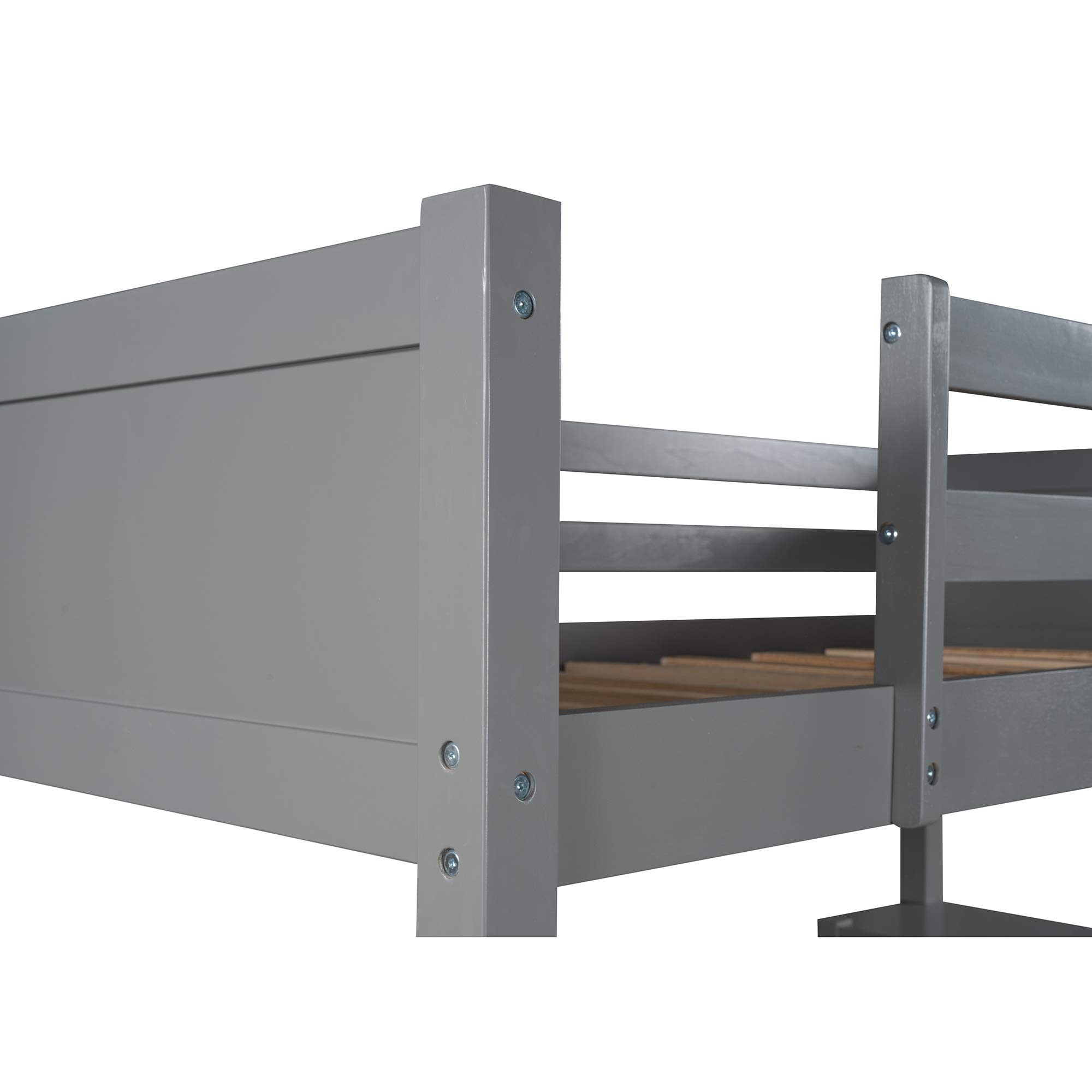Kids Wooden Twin Loft Bed Frame with Storage Shelves & Angled Ladder - No Box Spring Needed, Space-Saving Gray Loft Bed for Small Rooms, Dorm, or Apartment - Perfect for Sleep, Study & Play