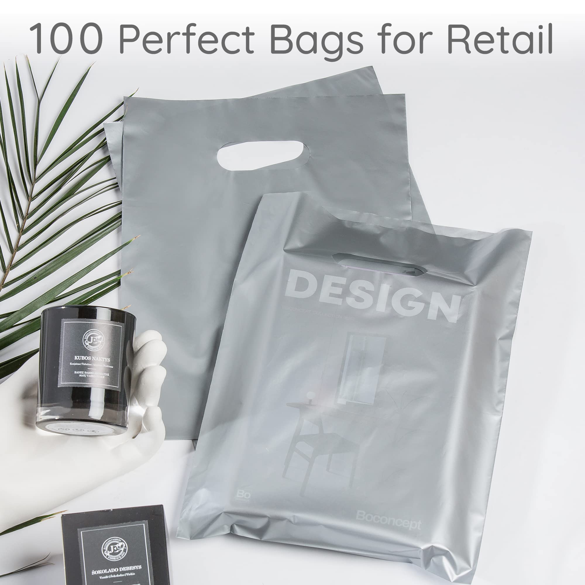 Premium 100 Silver Glossy Thank You Bags with Handles - 9