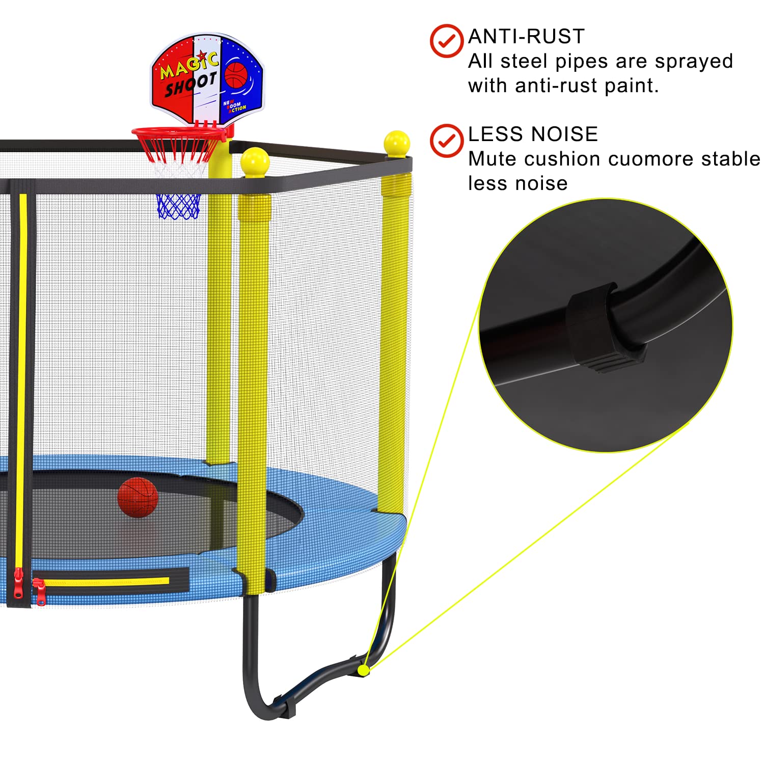 **5FT Kids Trampoline with Safety Enclosure Net & Basketball Hoop - Indoor/Outdoor Recreational Trampoline for Toddlers, Birthday & Christmas Gift for Boys & Girls - Perfect for Backyard Play, Exercise & Family Fun**