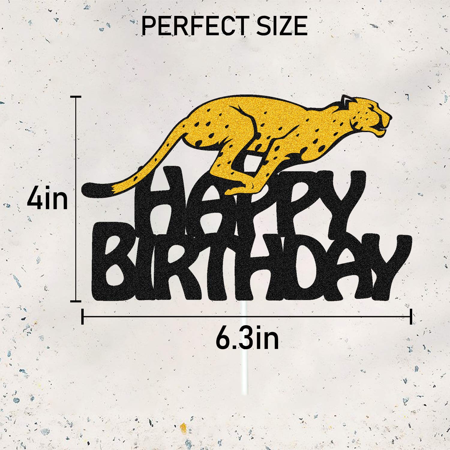 Cheetah Cake Topper - Glitter Black Animal Silhouette for Birthday Cake Decorations | Happy Birthday Party Supplies for Kids, Boys & Girls | Perfect for Jungle Theme, Wild Animal Birthday Parties & Cake Decorating