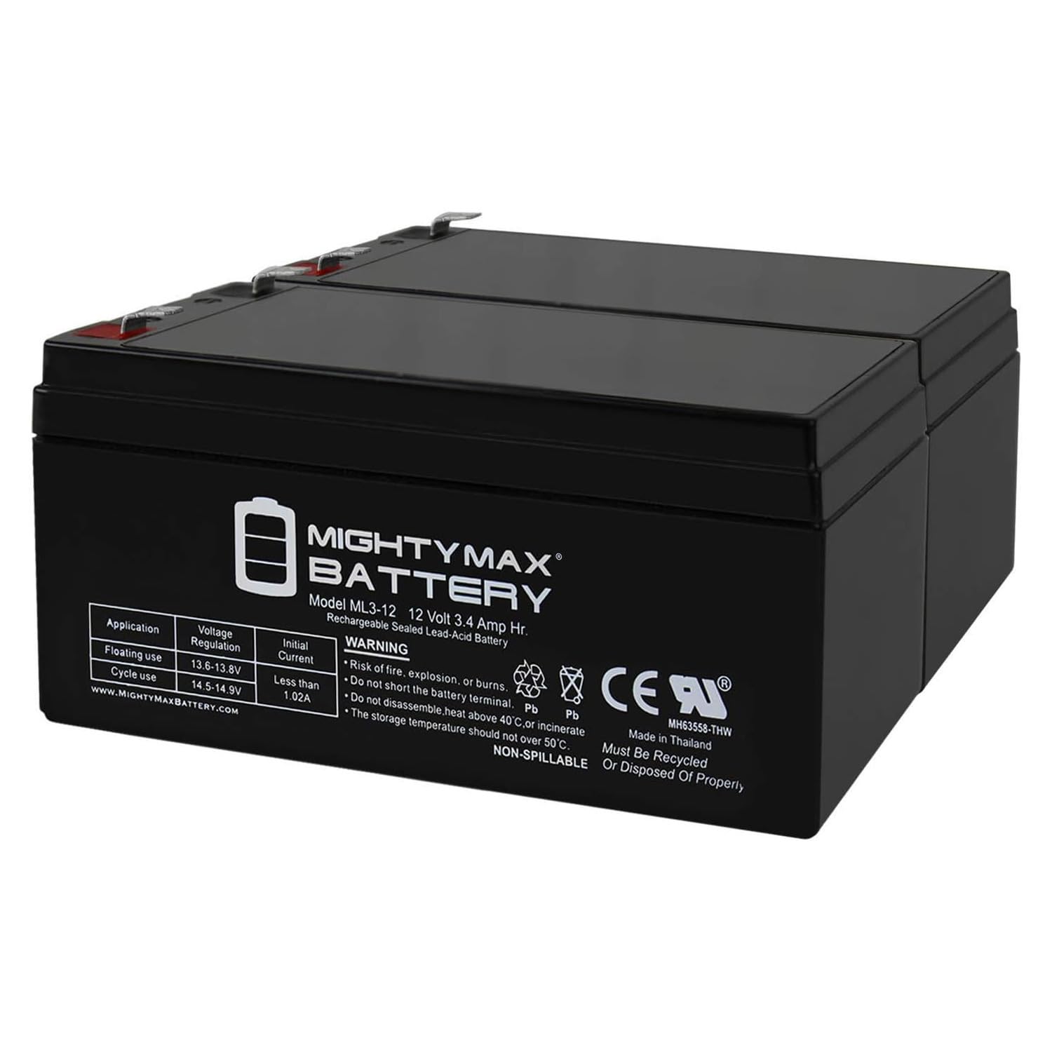 Mighty Max 12V 3AH SLA Rechargeable Battery - 2 Pack for APC UPS Backup Power Supply, Computers, Home & Office Electronics | Long-Lasting Emergency Power Solution