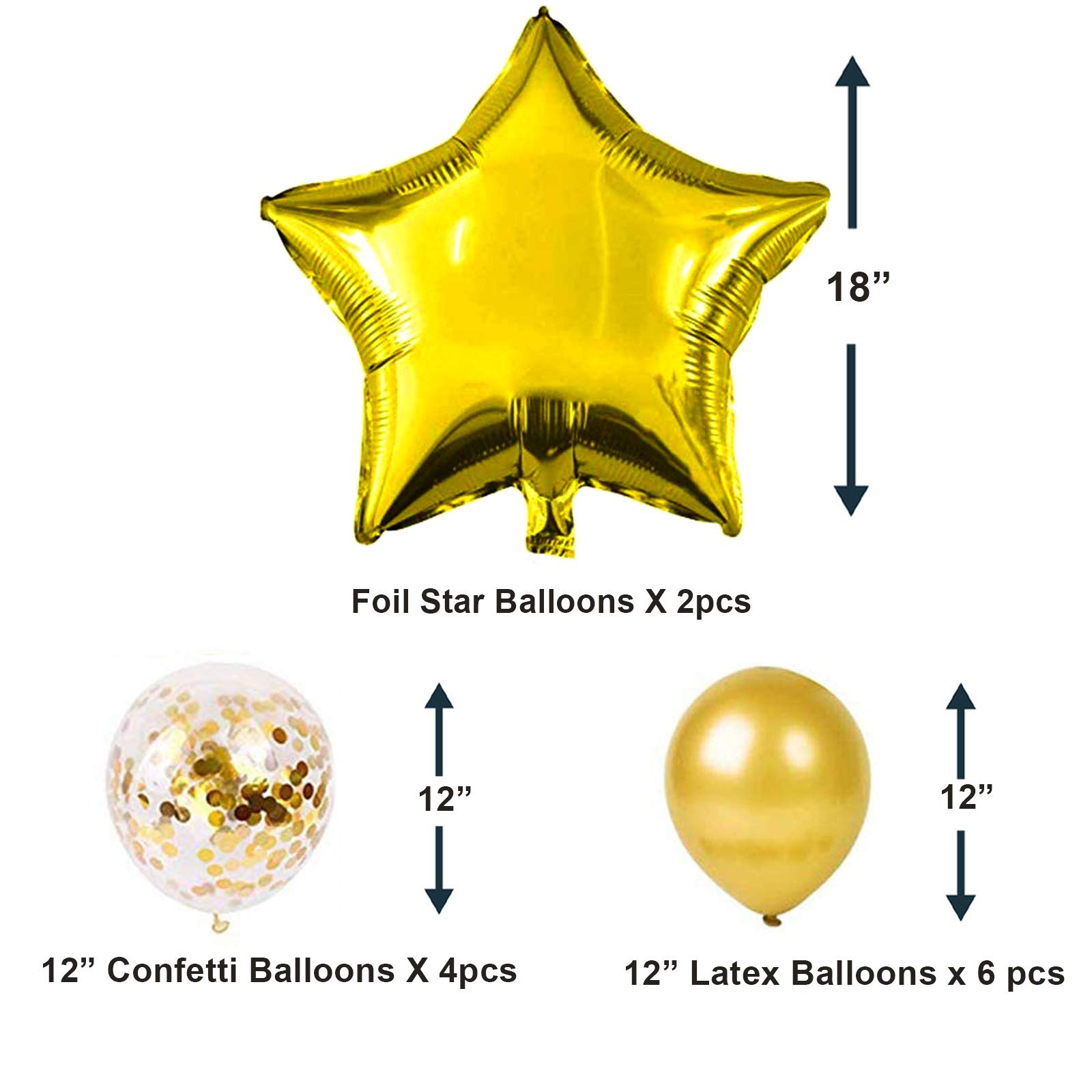 16 Inch Happy Birthday Balloons Decorations Set - 13pcs Letter Balloons Banner, 2 Giant Star Foil Balloons, 4 Confetti Balloons, 6 Latex Balloons (Gold) | Perfect for Birthday Parties, Baby Showers, Anniversaries & Special Events