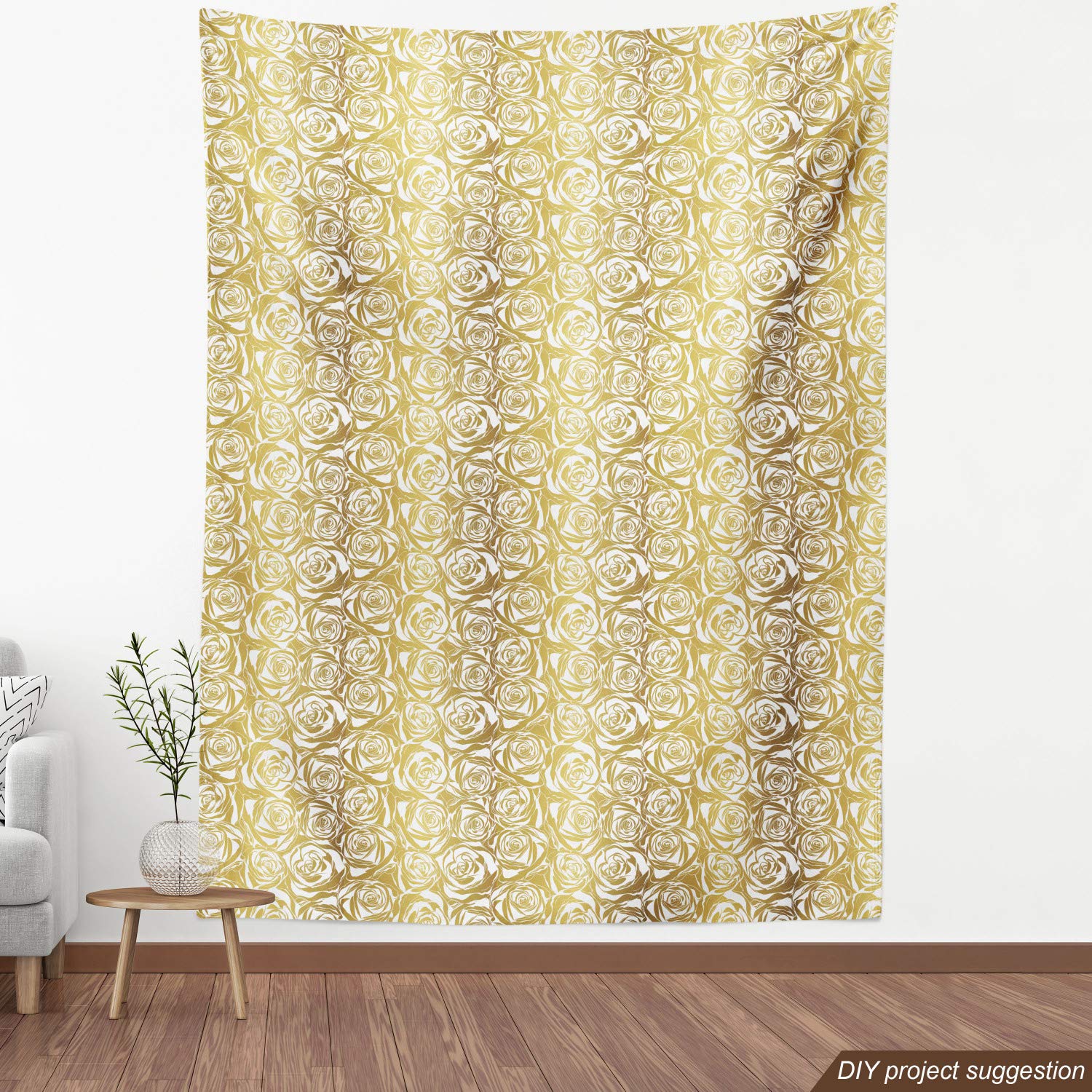 Ambesonne Floral Fabric - Yellow Golden Roses for Upholstery & Home Decor