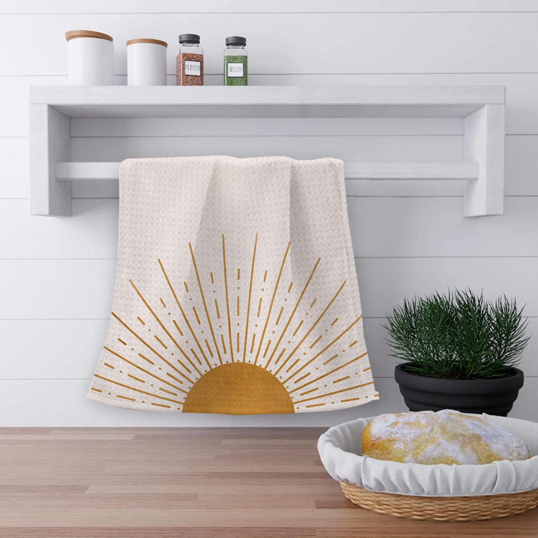 Boho Sun Rainbow Highly Absorbent Kitchen Towels Set of 2 - Bohemian Hand & Dish Towels for Bathroom & Kitchen Decor - Perfect for Boho Lover Gifts, Home Styling & Hostess Presents