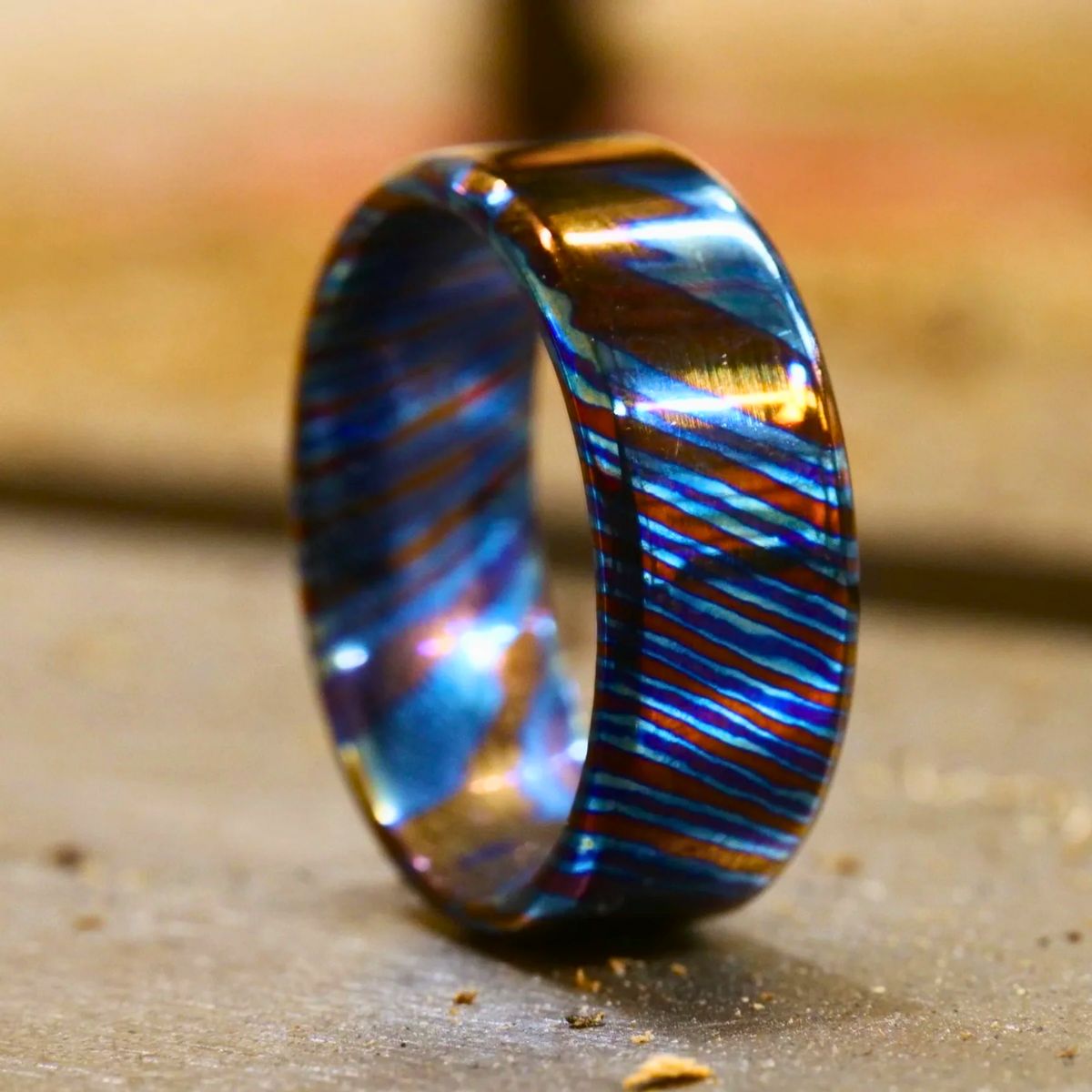 Handcrafted Titan Timascus Titanium Damascus Ring - Unique Metal Pattern, Bold Design for Men & Women - Perfect for Weddings, Engagements & Fashion Accessories