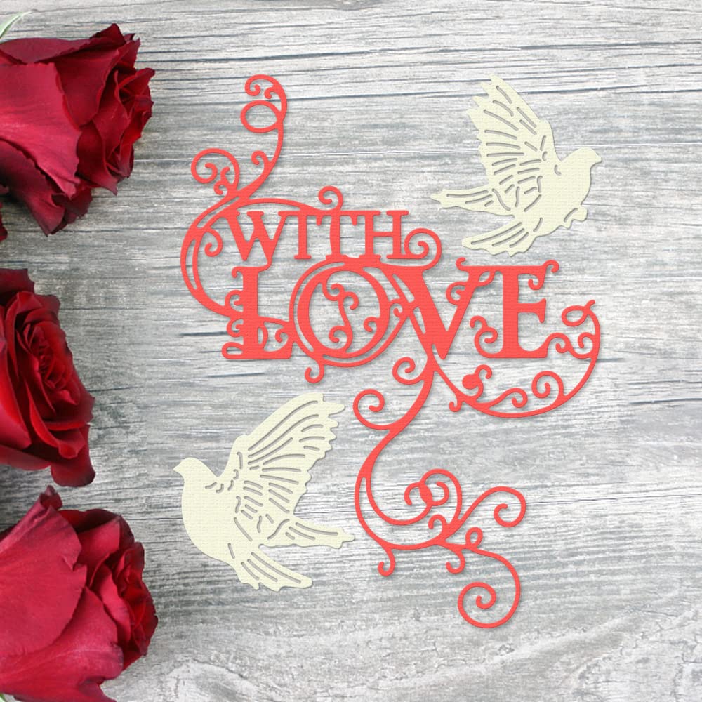 Valentine's Day Metal Cutting Dies - Pigeon Lace Love Words Die Cuts for Card Making, Scrapbooking, Photo Albums | DIY Embossing Stencil Template Tool for Romantic Greeting Cards & Craft Decorations