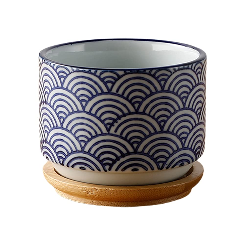 Chinese Style Bonsai Pots - Resin Flower Planter with Drainage Hole for Cactus, Succulent Plants | Indoor Outdoor Garden Decoration | Perfect for Home, Office, Balcony & Patio Decor (Includes Bamboo Stand)