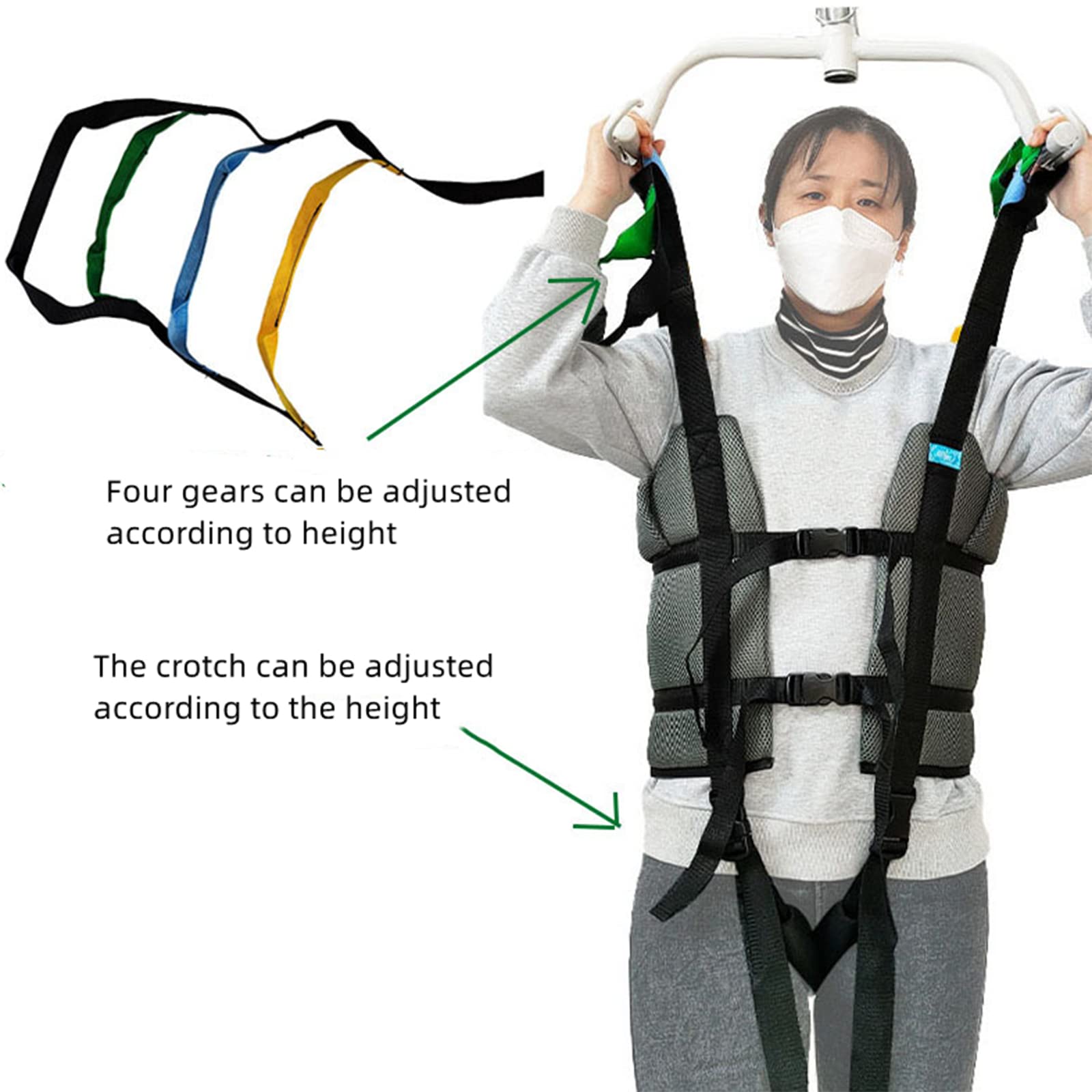 Adjustable 4-Position Sit to Stand Lift Sling for Elderly & Disabled - Full Body Support Belt for Patient Transfer, Walking Aid & Mobility Assistance - Ideal for Home Care, Nursing Homes & Rehabilitation Centers