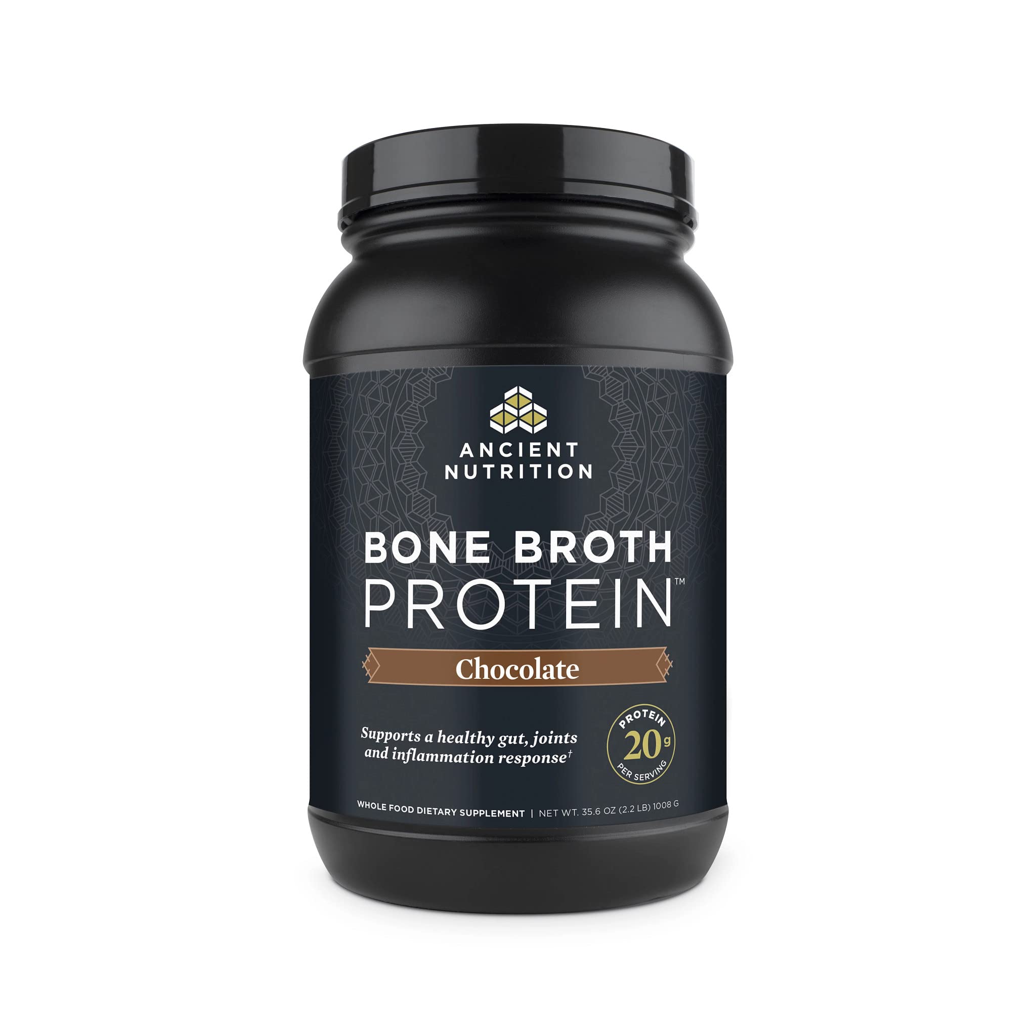 Ancient Nutrition Real Bone Broth Protein Powder - Chocolate Flavor (40 Servings, 35.6oz), 20g Grass-Fed Protein per Serving, Hydrolyzed Collagen Peptides Supplement, Gluten Free & Keto Friendly | Supports Gut Health, Joint Recovery & Post-Workout Muscle Repair