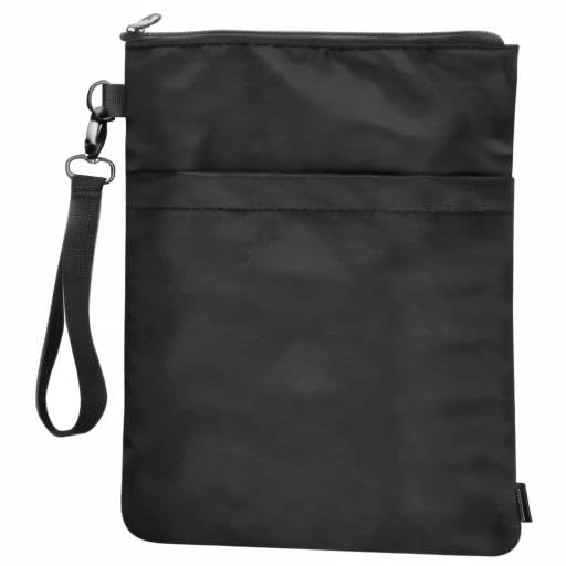 Zippered Book Sleeve Protector - Waterproof Travel Book Cover for Paperbacks & Hardcovers with Front Pocket & Handle Strap - Perfect Gift for Book Lovers (Black) - Ideal for Commuting, Air Travel, and Library Visits