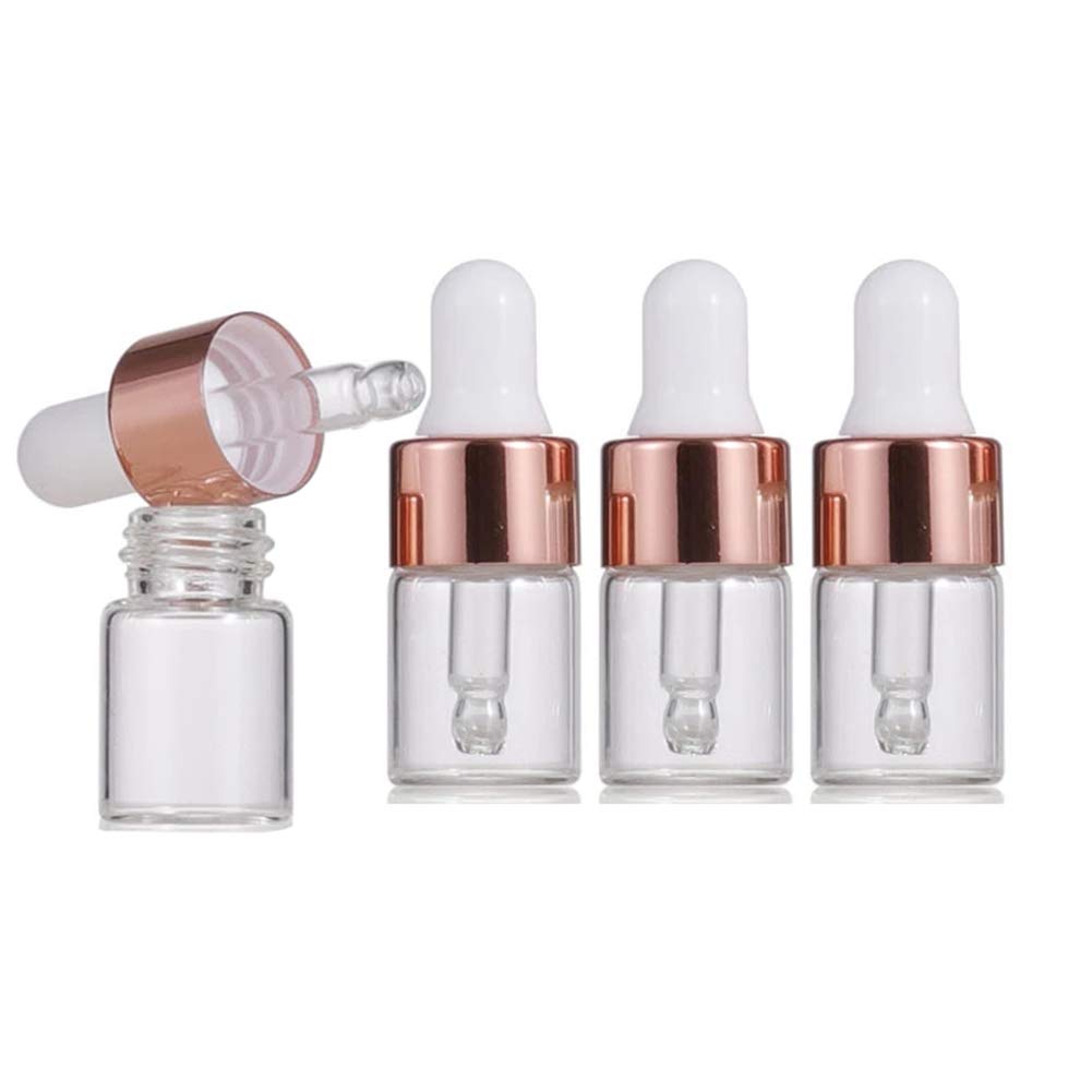 30 Pack 2ml Clear Glass Dropper Bottles with Rose Gold Lids - Essential Oil Containers, Perfume Vials, Cosmetic Sample Bottles for DIY, Travel, Aromatherapy & Skincare Storage