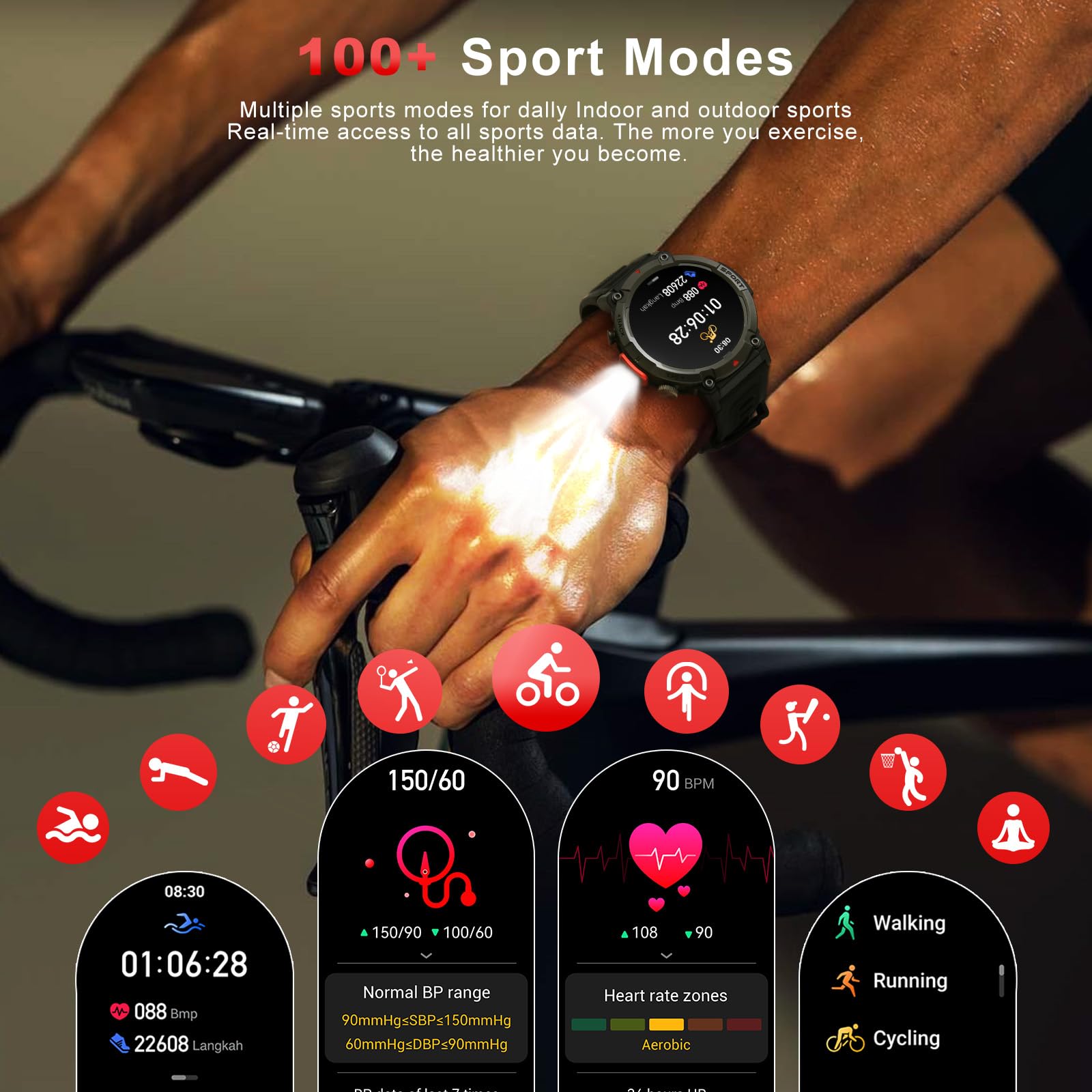 Military Smart Watch for Men - Fitness Tracker with Heart Rate Monitor, Waterproof Activity Watch for Running & Outdoor | Make/Answer Calls | Compatible with Android iPhone Samsung | Perfect for Workouts, Hiking & Daily Use