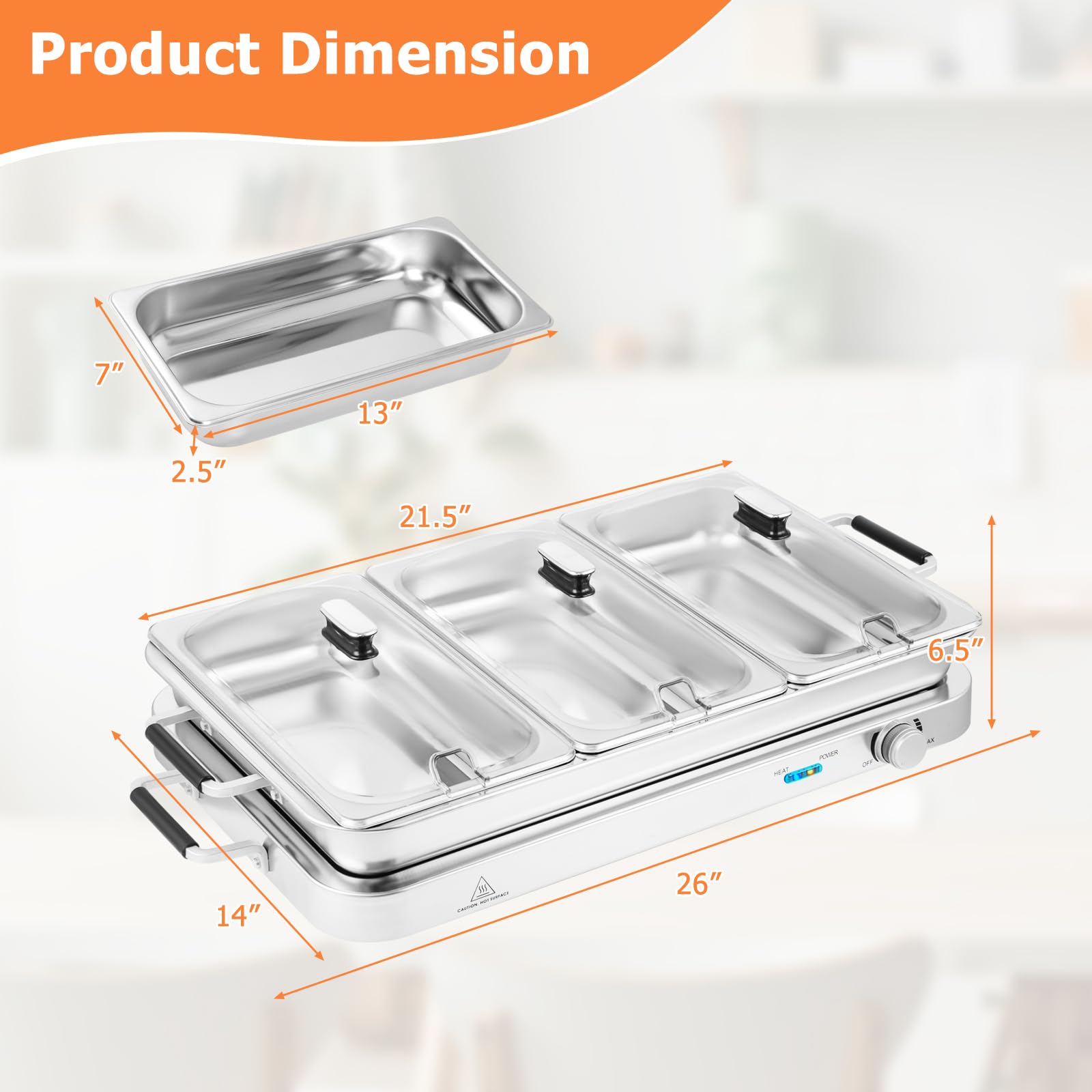 Giantex 2-in-1 Electric Buffet Server & Food Warmer with 3 Stainless Steel Pans (8 QT) - Adjustable Temperature, Dishwasher Safe - Perfect for Holiday Parties, Catering Events & Buffet Serving