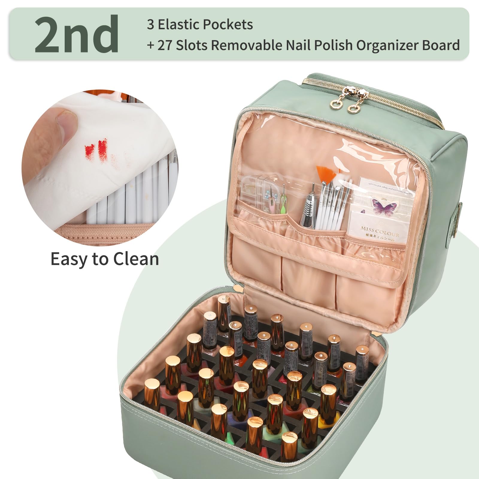 CUBETASTIC Nail Polish Organizer Case - Holds 27 Bottles & Nail Lamp, Portable Nail Tech Storage Box for Travel, Manicure Tools & Nail Supplies - Perfect for Salon Professionals & At-Home Nail Care