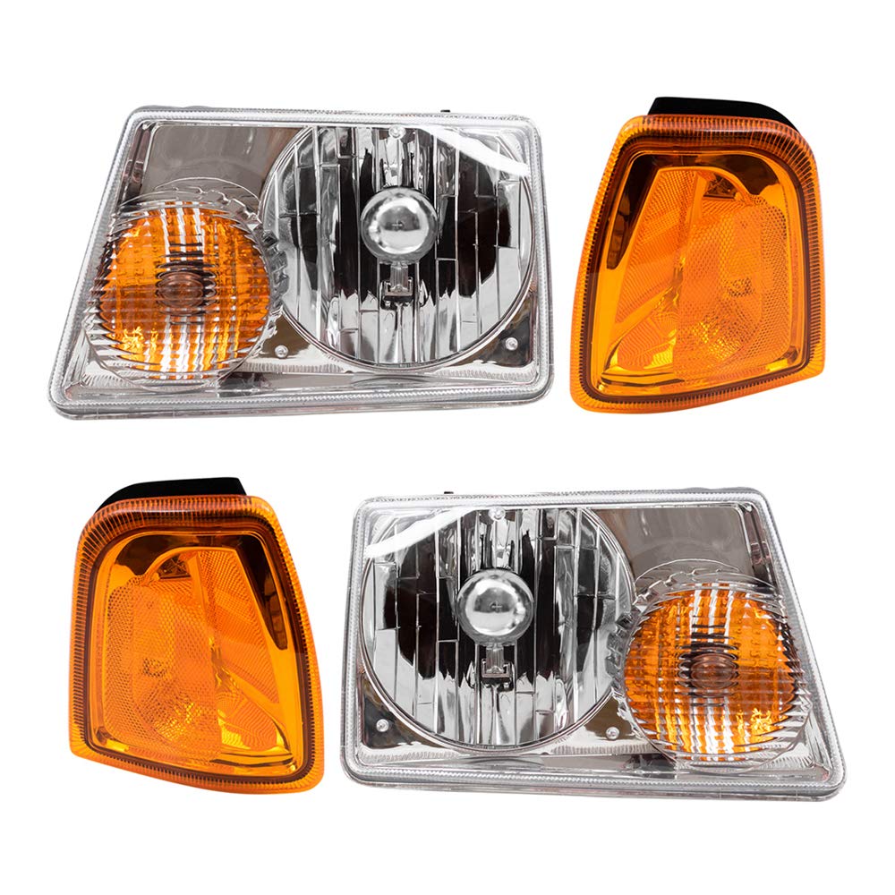 Brock Replacement Headlights with Park Signals for 2001-2005 Ford Ranger Pickup Truck - Complete Headlight Assembly with Parking Lights - Perfect for Night Driving & Off-Road Adventures