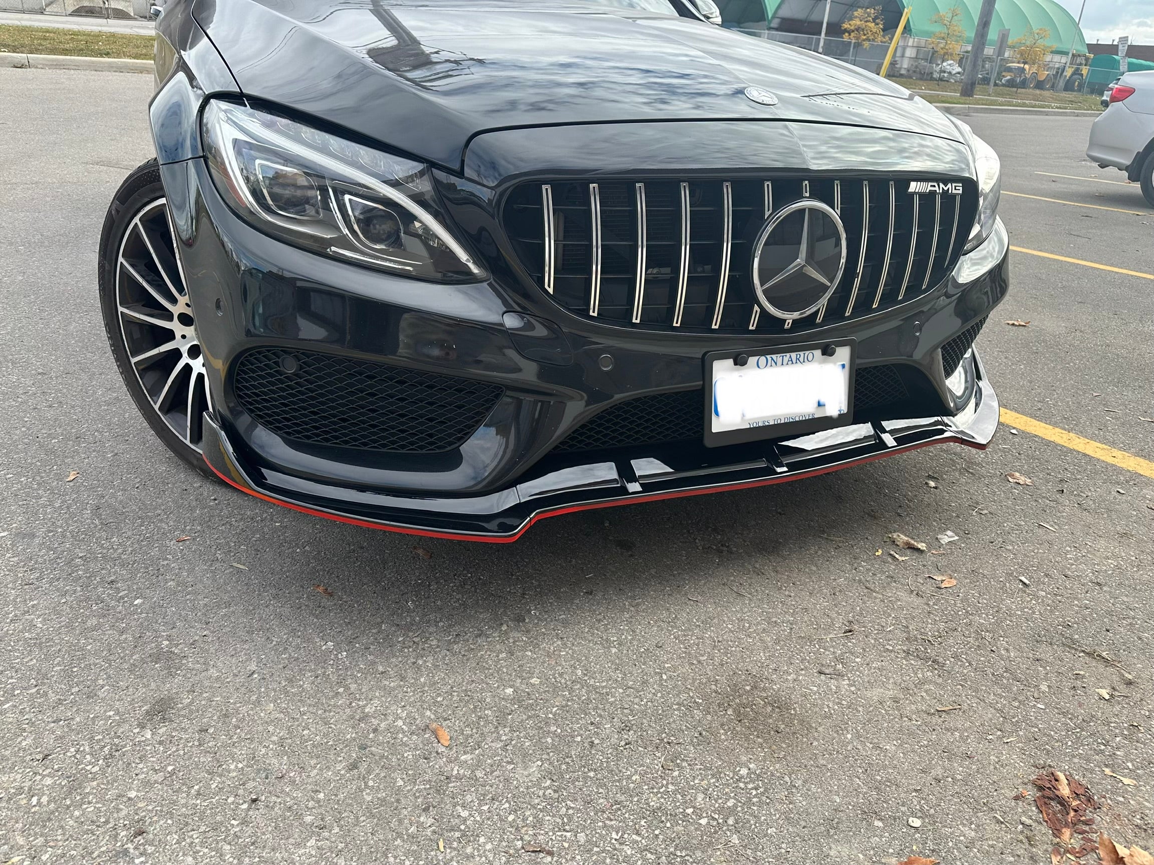 2019-2021 Mercedes Benz W205 C Class Front Bumper Lip - Glossy Black Polypropylene 3PC Splitter | Enhance Sporty Look & Aerodynamics for C300, C43 AMG Models