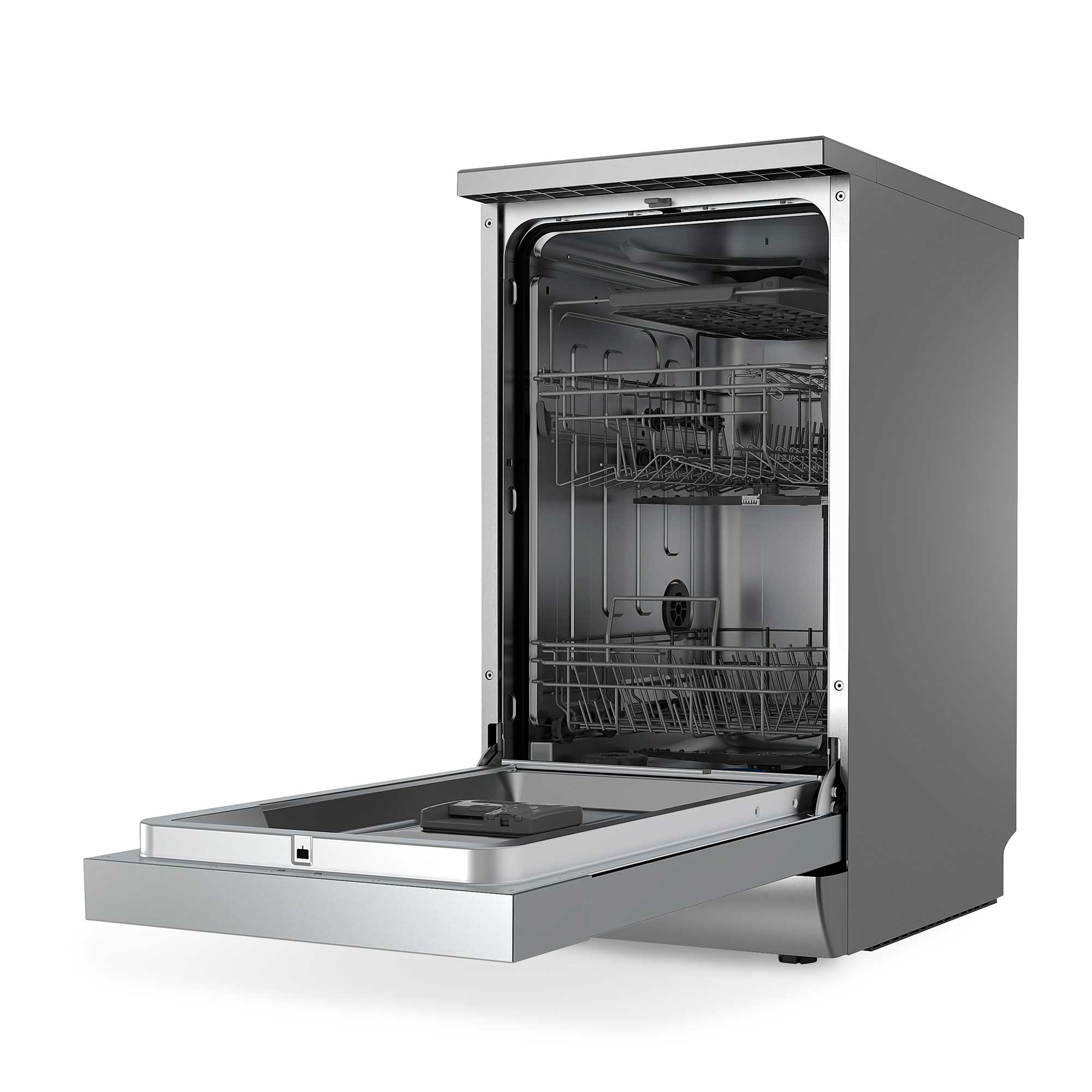 Baridi 45cm Slimline Freestanding Dishwasher - 10 Place Settings, 8 Wash Programs, Energy Efficient, Silver (DH166) - Perfect for Small Kitchens & Apartments