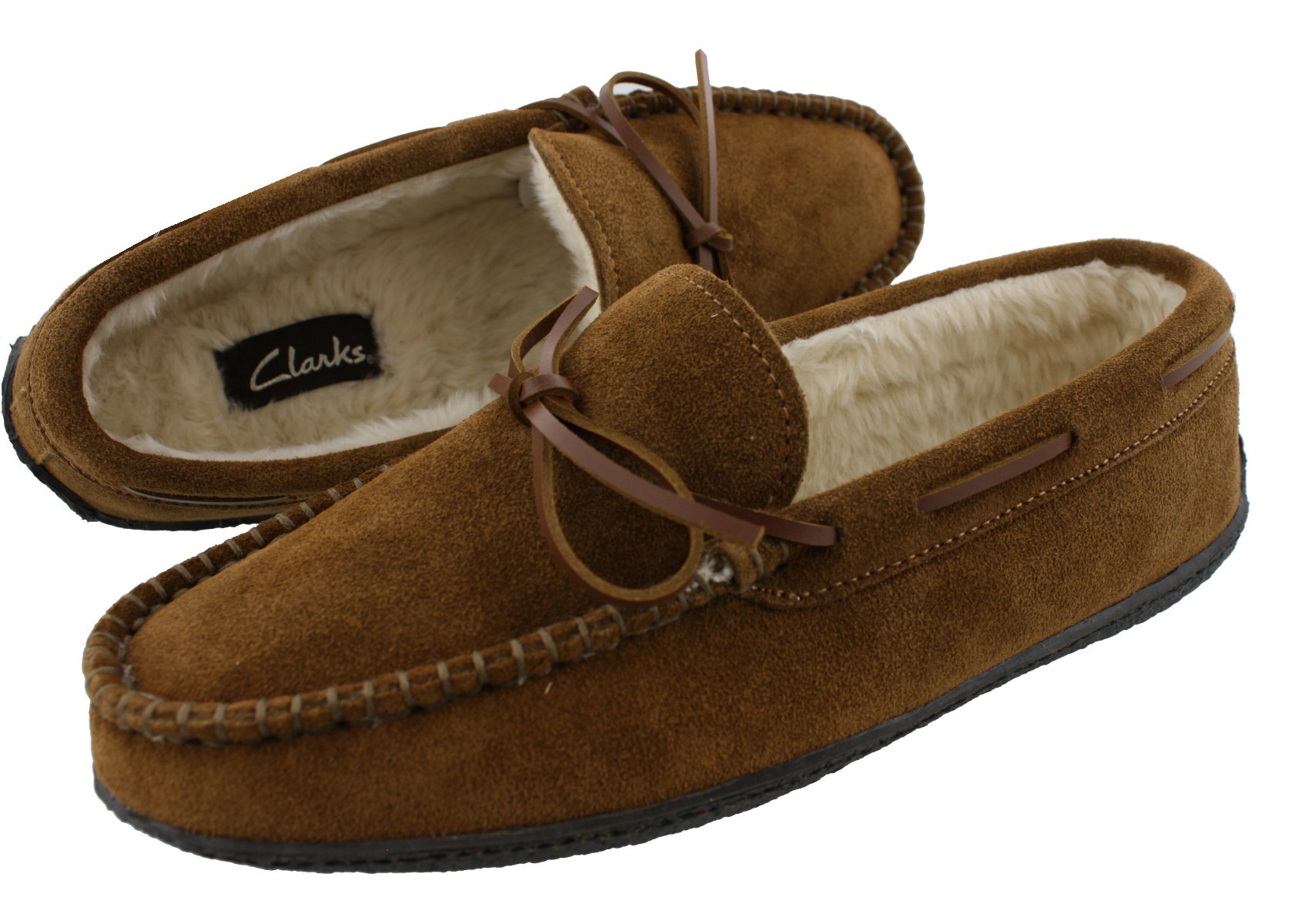 Clarks Men's Augusta Indoor Outdoor Faux Fur Slippers - Comfortable House Shoes for Men, Brown Cow Suede, Size 11 M US - Perfect for Lounging at Home, Running Errands & Winter Warmth