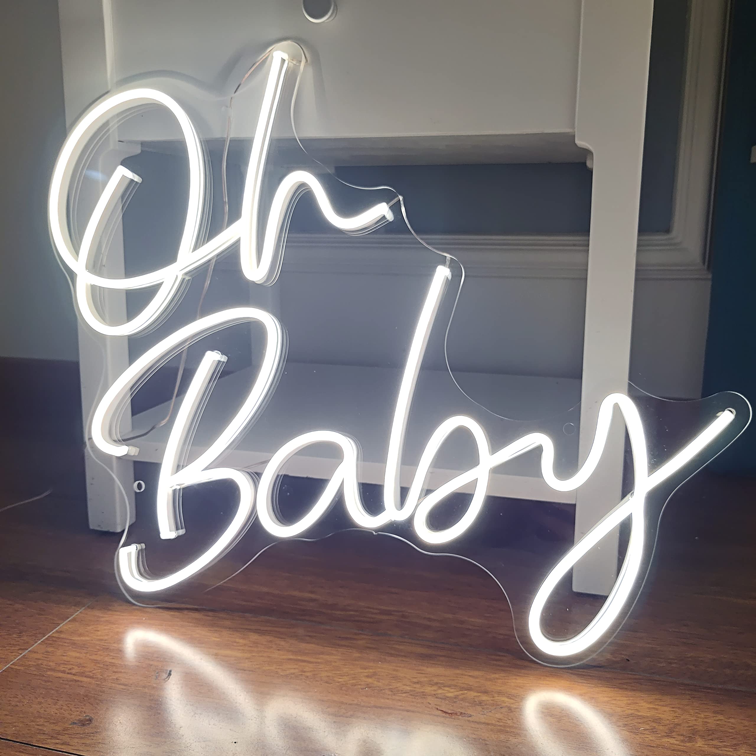 Oh Baby Neon Sign - Large LED Wall Decor for Baby Shower, Gender Reveal & Birthday Parties - Cool White Light for Bedroom & Nursery Decor