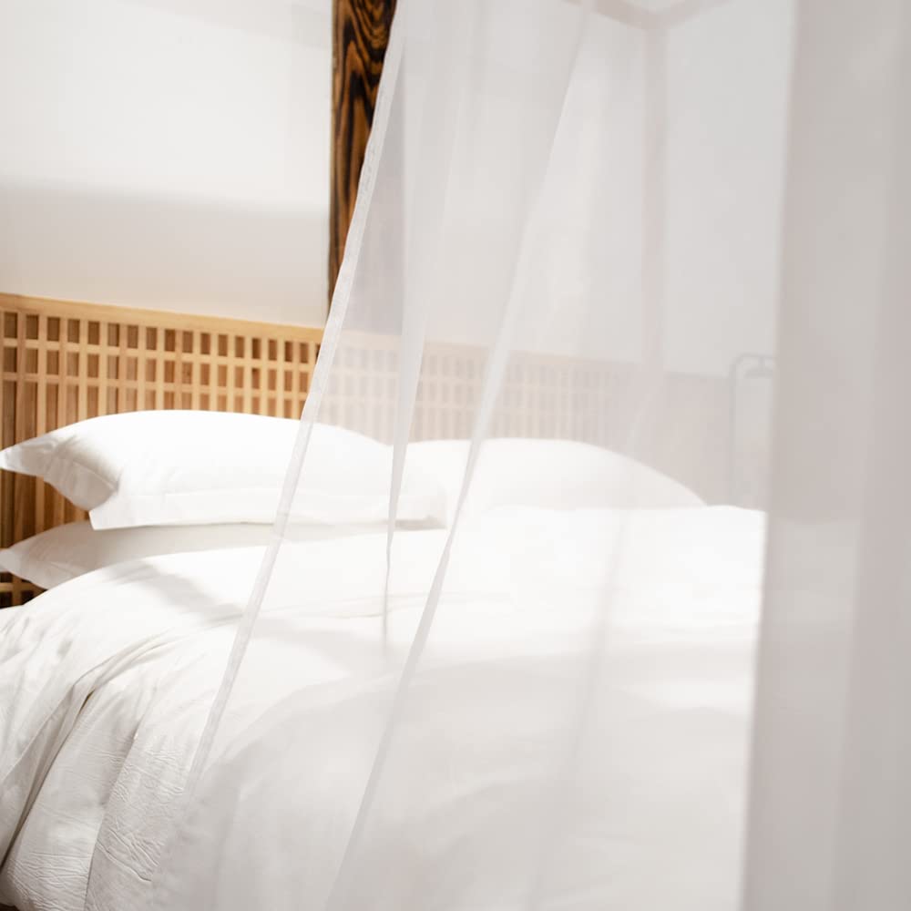 Linentalks White Sheer Canopy Bed Scarf - 52x228 Inches Luxury Tulle Drapes for Queen & Full Size Four Poster Beds | Elegant Bedroom Decor for Weddings, Boho Chic Bedrooms & Princess-Themed Rooms