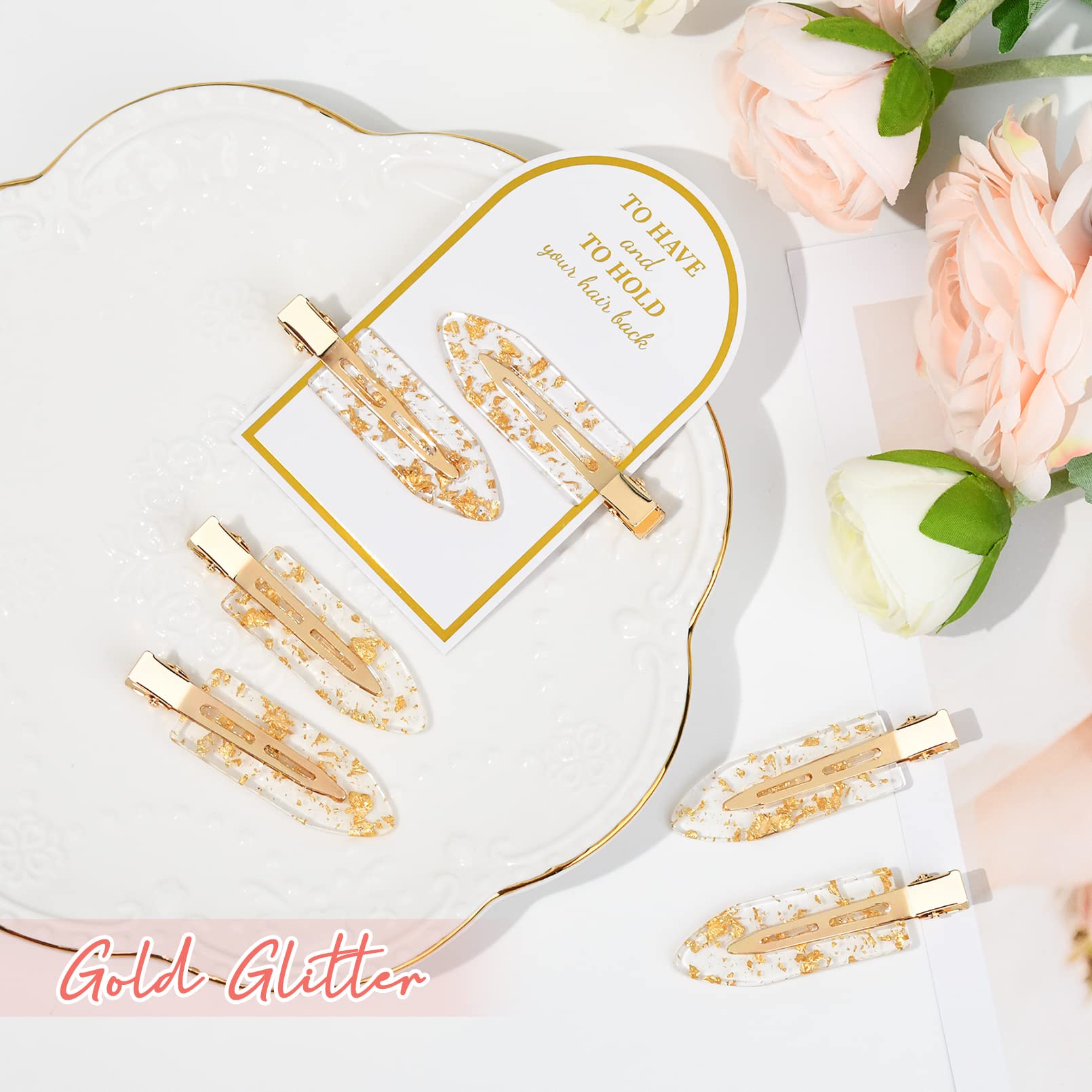 8PCS No Bend Hair Clips - Creaseless Gold Glitter Bridesmaid Hair Accessories for Women & Girls - Perfect for Weddings, Prom, Parties & Everyday Styling