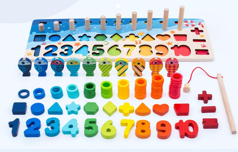 Montessori Wooden Number Puzzle for Toddlers - Shape Sorting & Counting Learning Toys | Preschool Math Games, Magnetic Fishing Activity | Educational Toys for Kids Ages 2-4 | Perfect for Classroom, Homeschool & Early Childhood Development