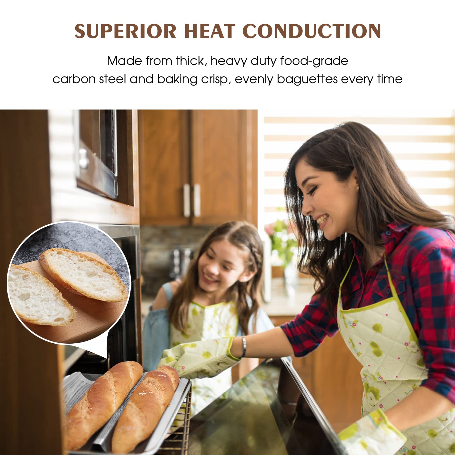 Nonstick French Baguette Pan - 3 Slot Perforated Italian Loaf Bread Baking Mold, Silver | Perfect for Homemade Artisan Bread, French Toast & Restaurant-Style Baking