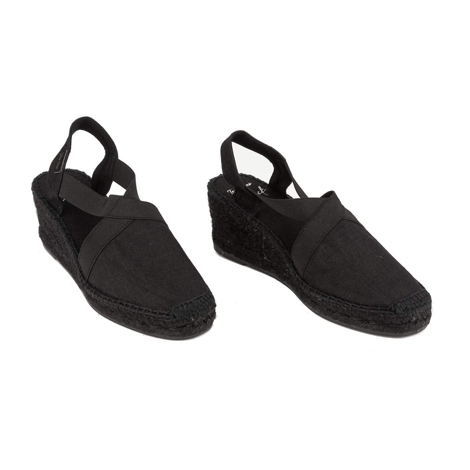 Women's Black Linen Wedge Espadrille Shoes - Comfortable Summer Casual Flats for Beach, Vacation & Everyday Wear
