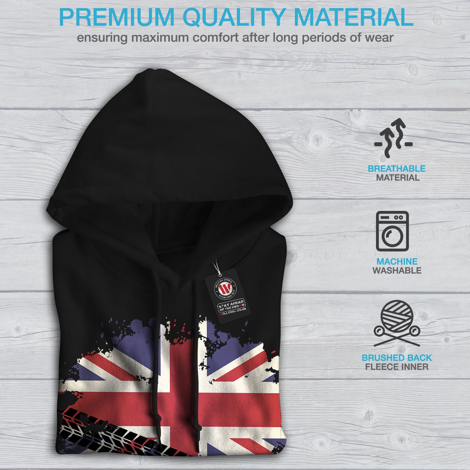 Wellcoda British Union Jack Flag Hoodie for Men - Stylish UK Themed Hooded Sweatshirt | Perfect for Football Matches, Pub Nights & Patriotic Events