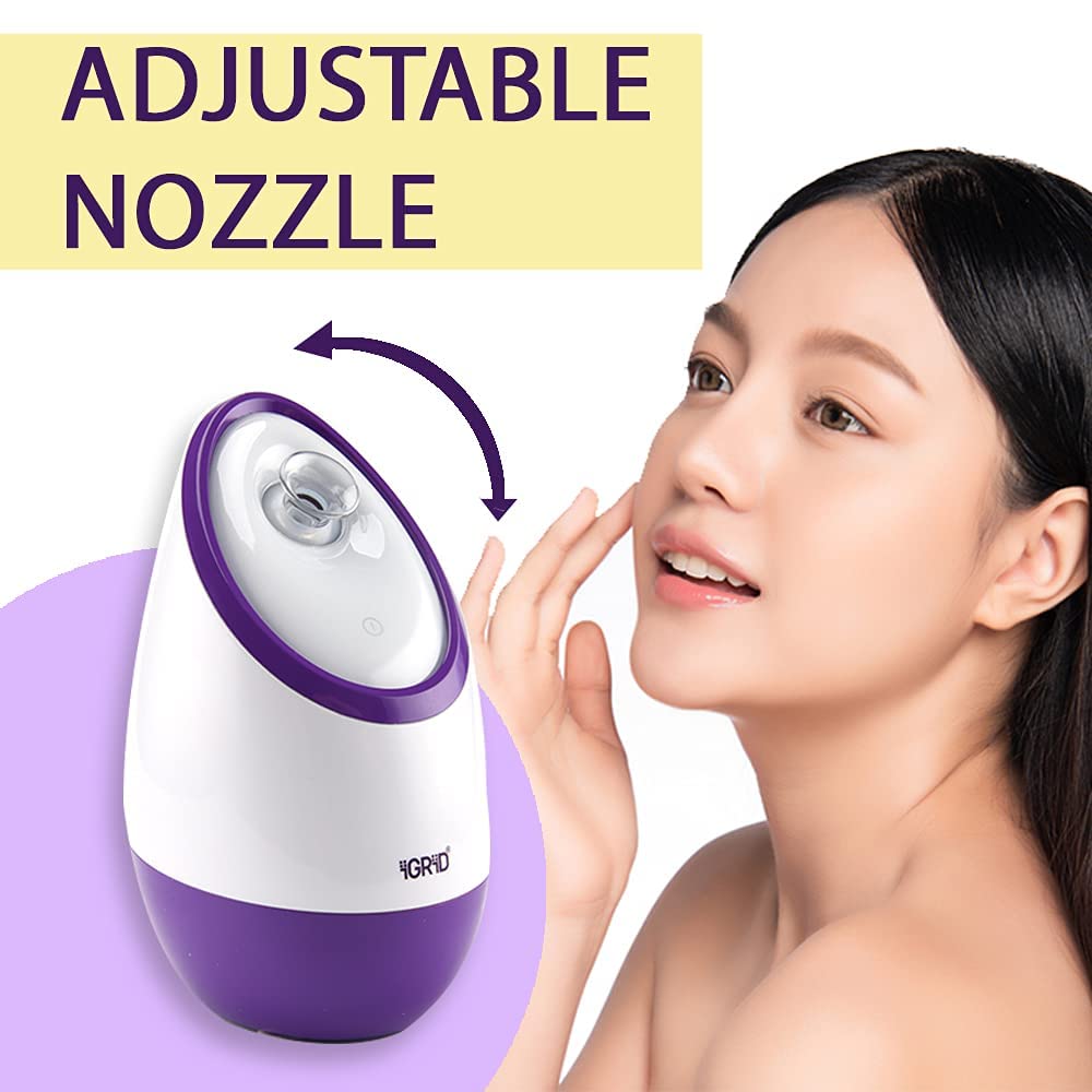 **iGRiD Nano Ionic Facial Steamer – Adjustable Steam Nozzle for Deep Pore Cleansing, Hydration & Skin Tightening | Portable Face Sauna & Humidifier | Promotes Radiant Skin & Improved Blood Flow | Model IG1094 | 1-Year Warranty | Perfect for Home Spa & Travel Skincare**
