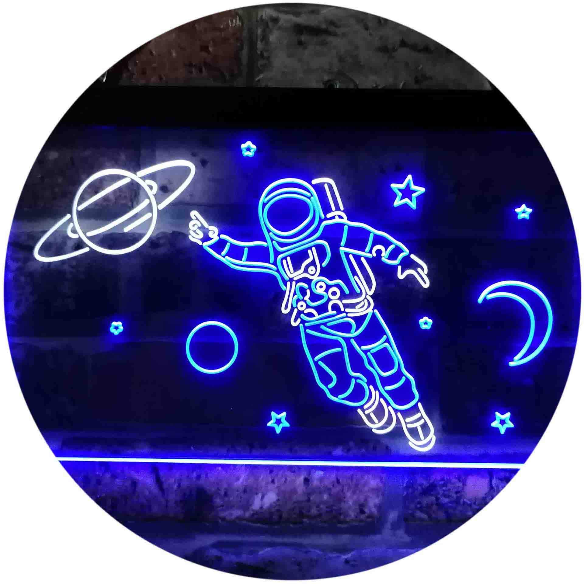 ADVPRO Astronaut Planets Stars Space Moon Dual Color LED Neon Sign - White & Blue Wall Art (24x16 Inches) - Perfect for Bedroom, Game Room, or Home Decor