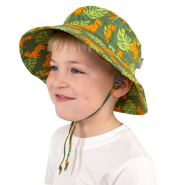 Jan + Jul Cotton Bucket Sun Hat for Women & Girls - UPF 50+ Sun Protection - Adjustable Chin Strap - Leopard Print - Perfect for Beach, Pool & Outdoor Activities