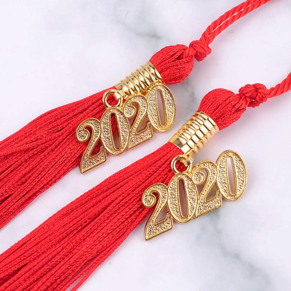 Amosfun 2020 Graduation Tassel with Year Charm - 4PCS Red Graduation Cap Tassels for Graduation Party Decorations & Ceremony - Perfect for High School, College Commencement & Graduation Photo Props