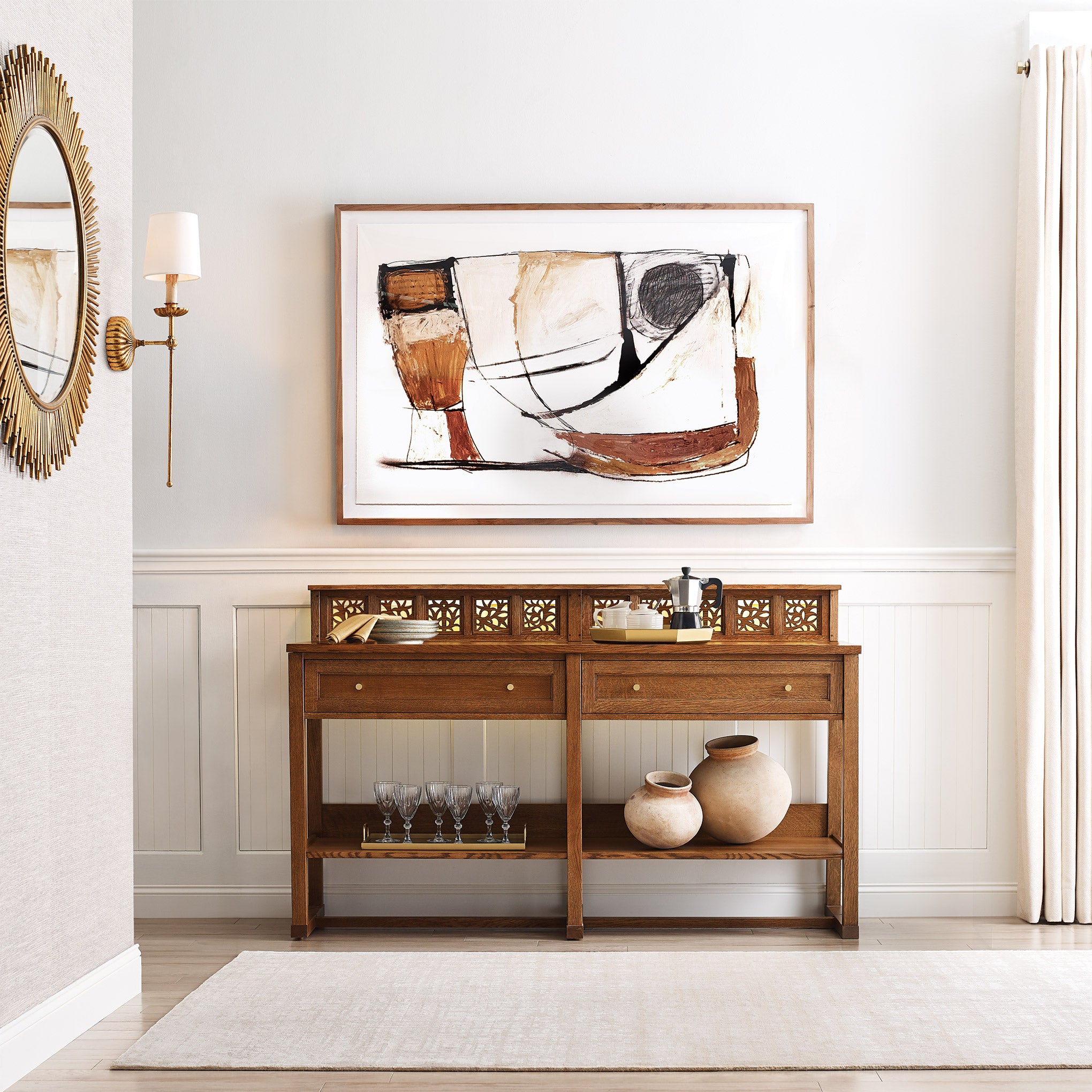 Surrey Hills Server with Gallery - Elegant Display Cabinet for Dining Room & Living Room Storage