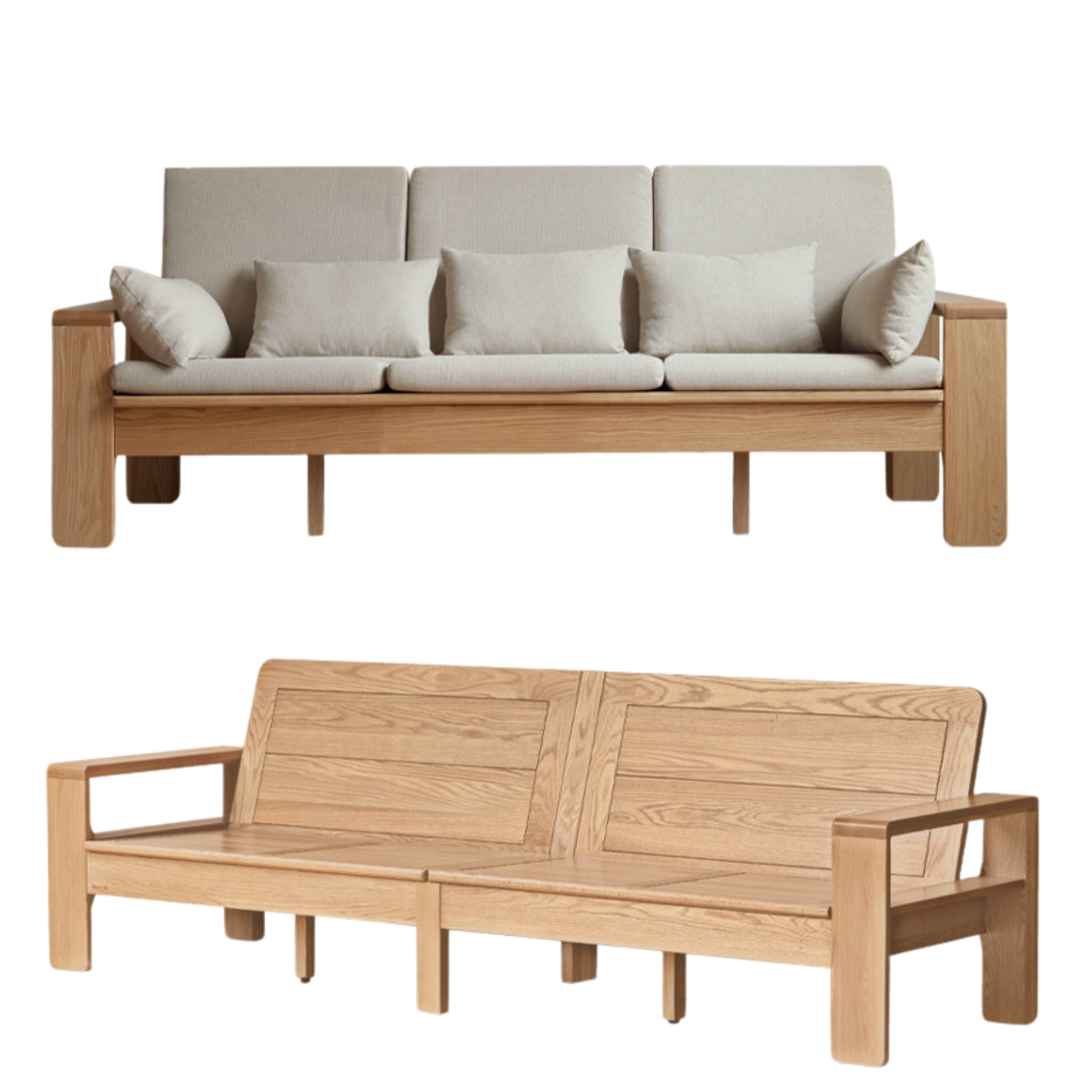 97.2х30.7х36.2 inch / 247.5х78.5х92сm / Natural Wood color / three-seater sofa (gravel white full floor model)