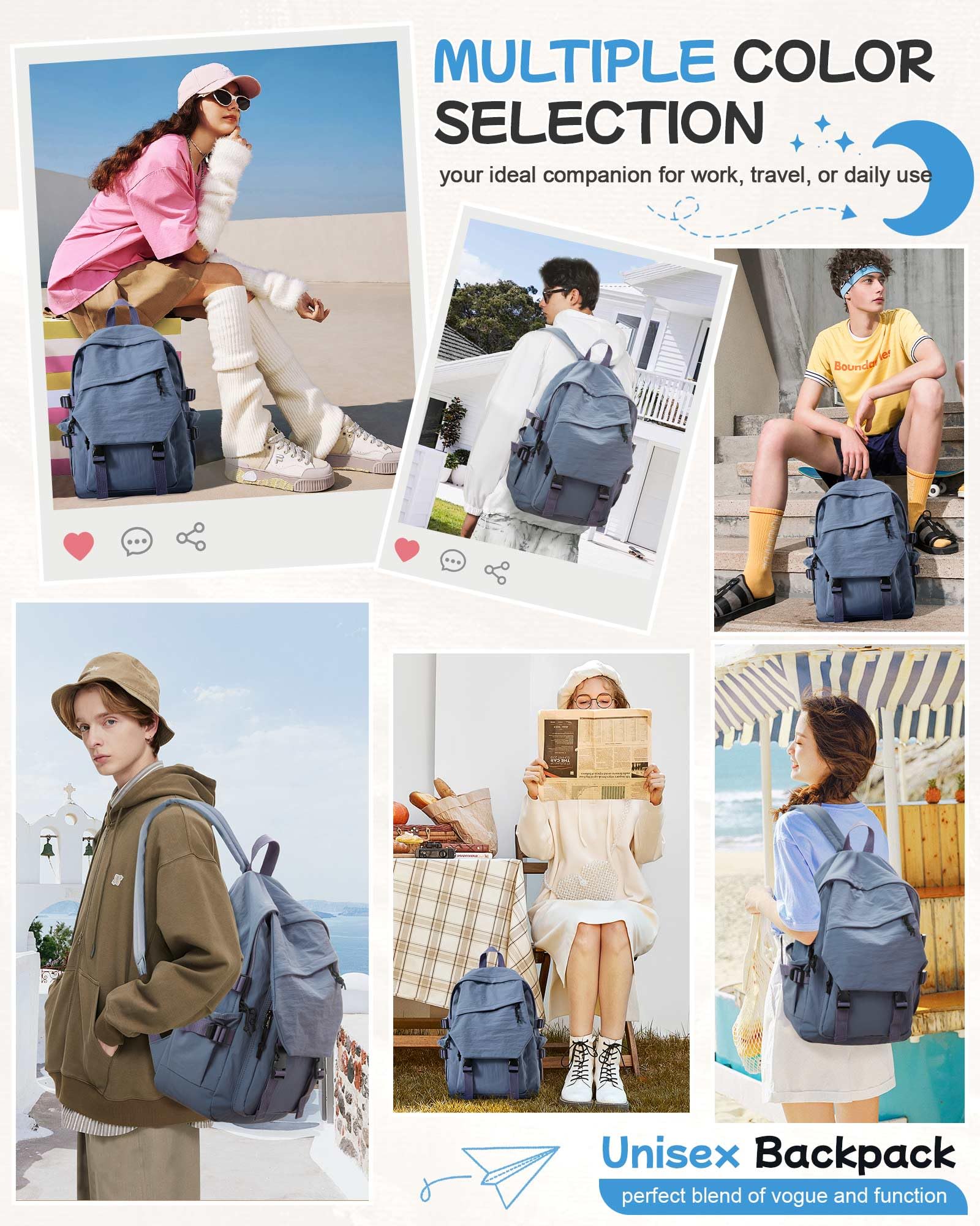 Blue Waterproof School Backpack for Girls & Boys - Lightweight Bookbag for Women, Men & College Students - Travel Rucksack & Casual Daypack with Laptop Compartment - Perfect for School, Work & Outdoor Adventures