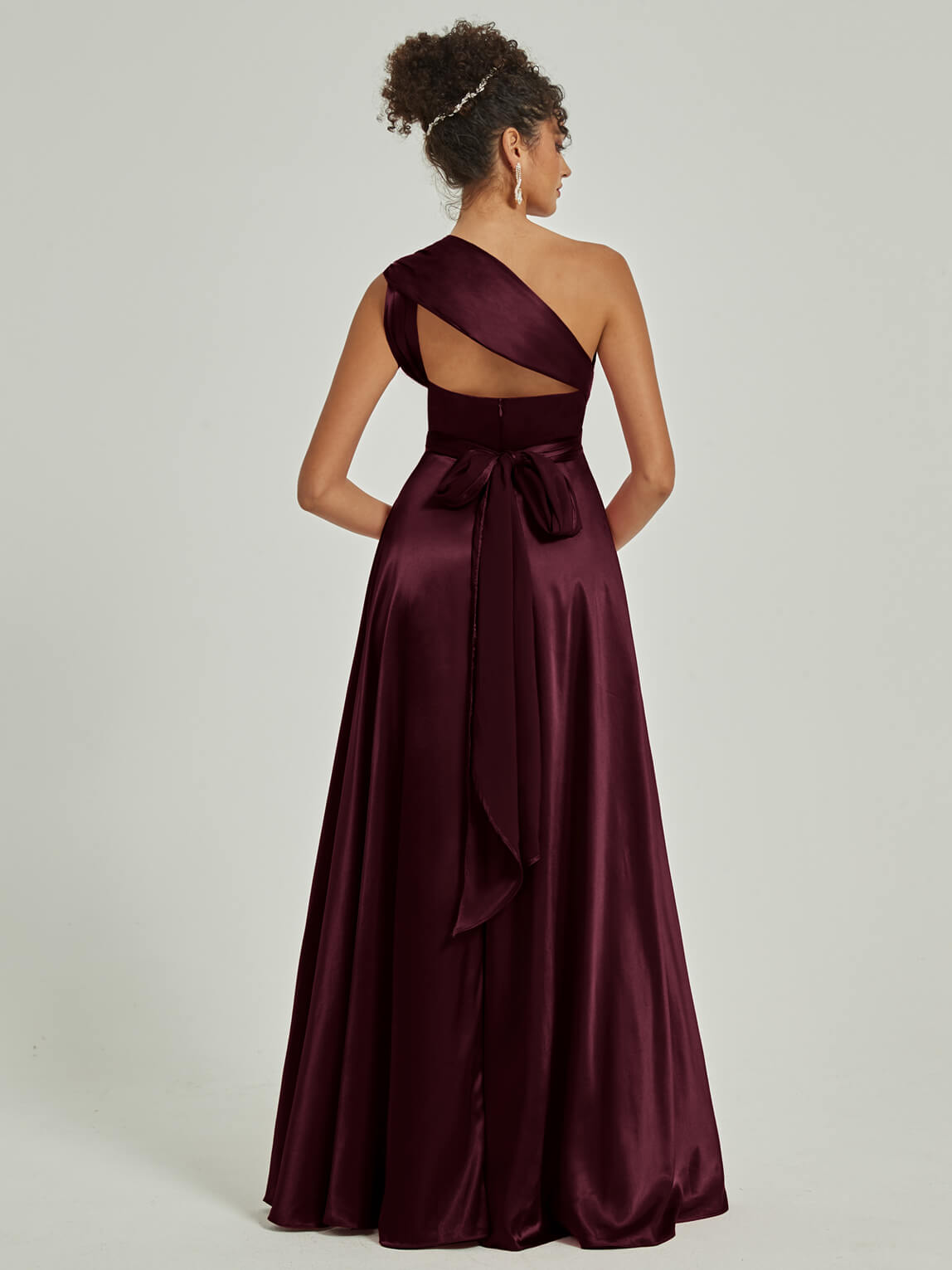 Elegant Cabernet Satin Convertible Bridesmaid Dress - Multi-Way Wrap A-Line Gown for Weddings, Prom & Formal Events