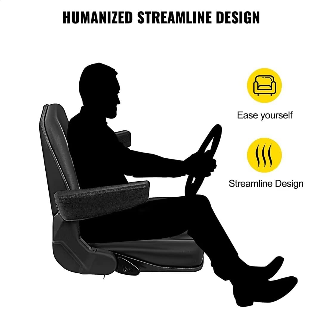 Universal Forklift Seat - Black Tractor Seat with Armrests & Switch, 6