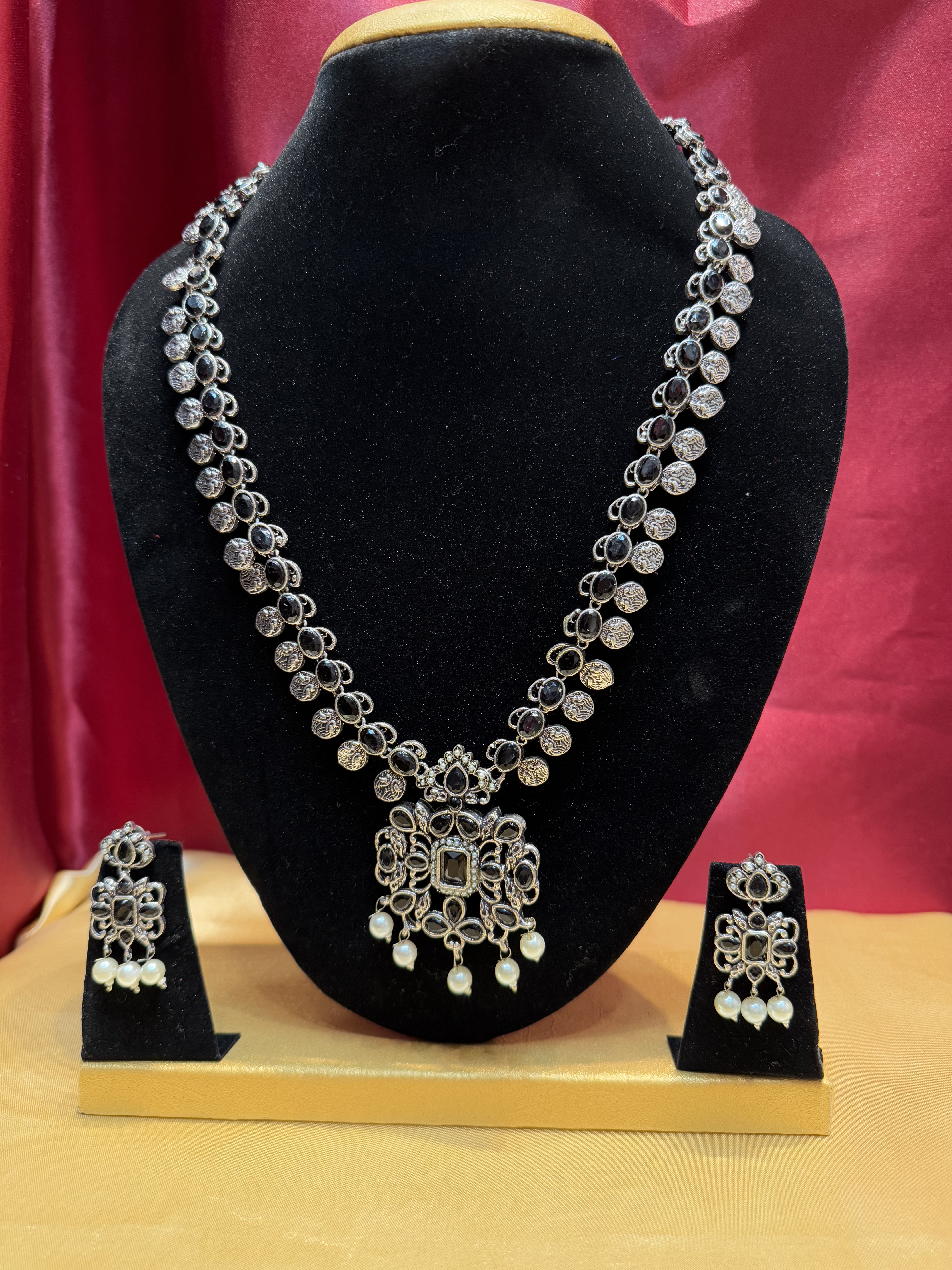 Elegant Black Oxidized Long Necklace and Earrings Set for Women - Perfect for Evening Parties, Weddings, and Special Occasions
